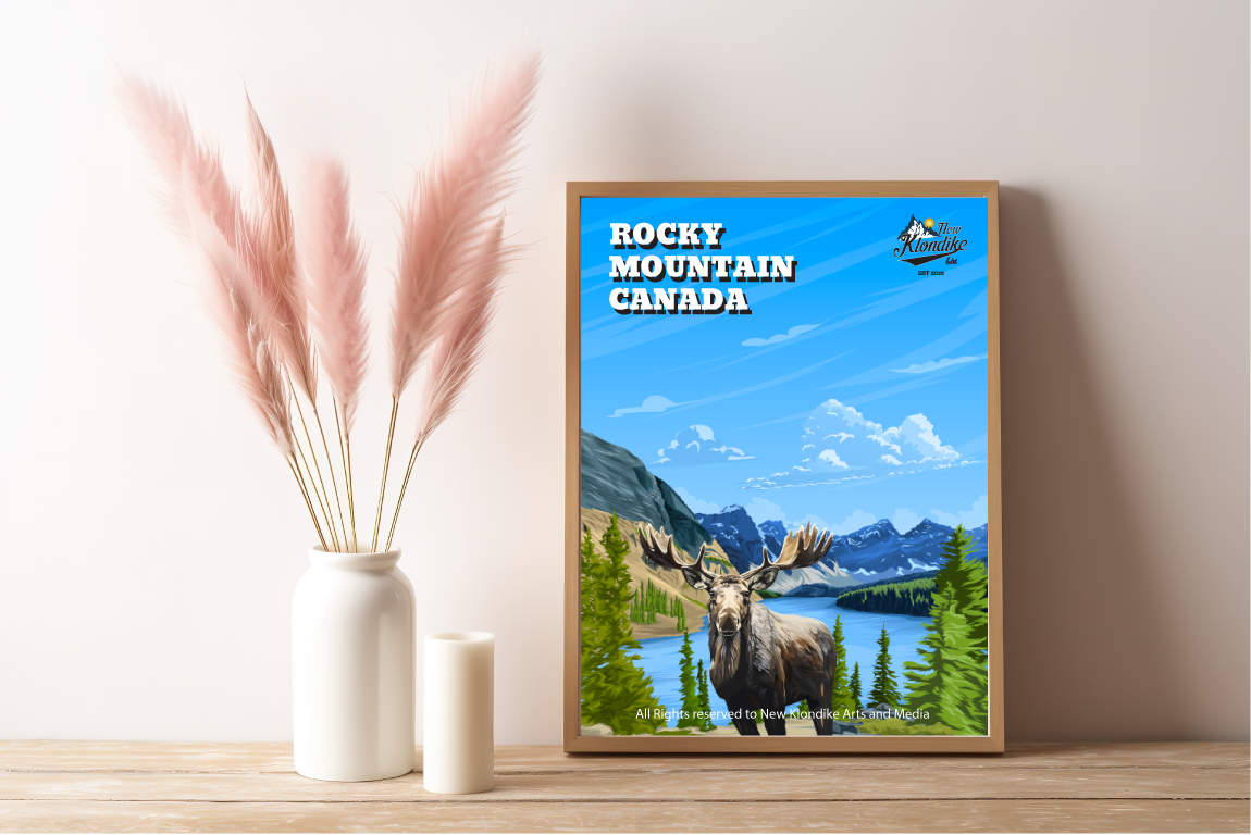 12x18 art print of a moose in the Rocky Mountains during daytime, by New Klondike Arts and Media.