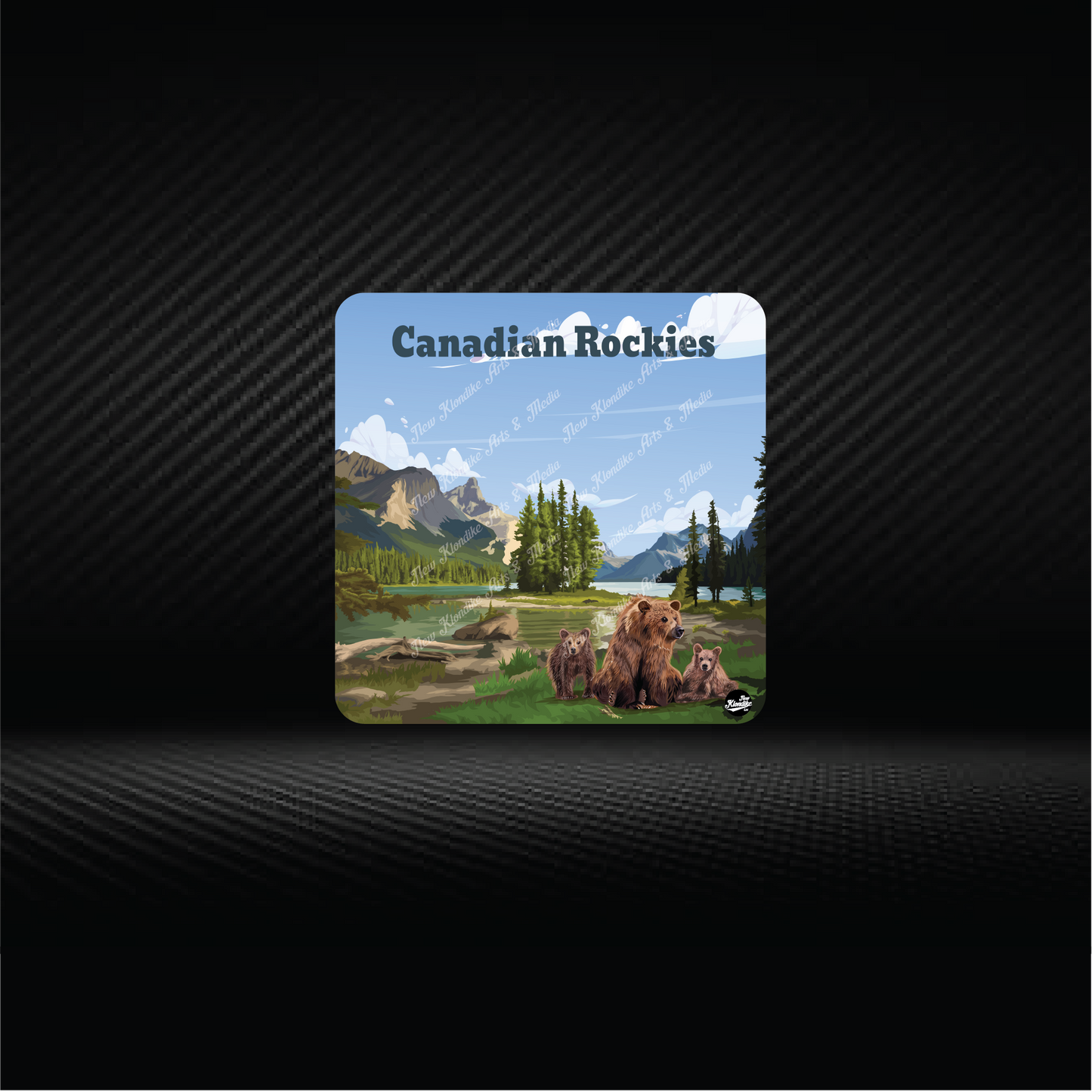 Art coaster featuring a Canadian Rocky Bear illustration, created by New Klondike Arts and Media.
