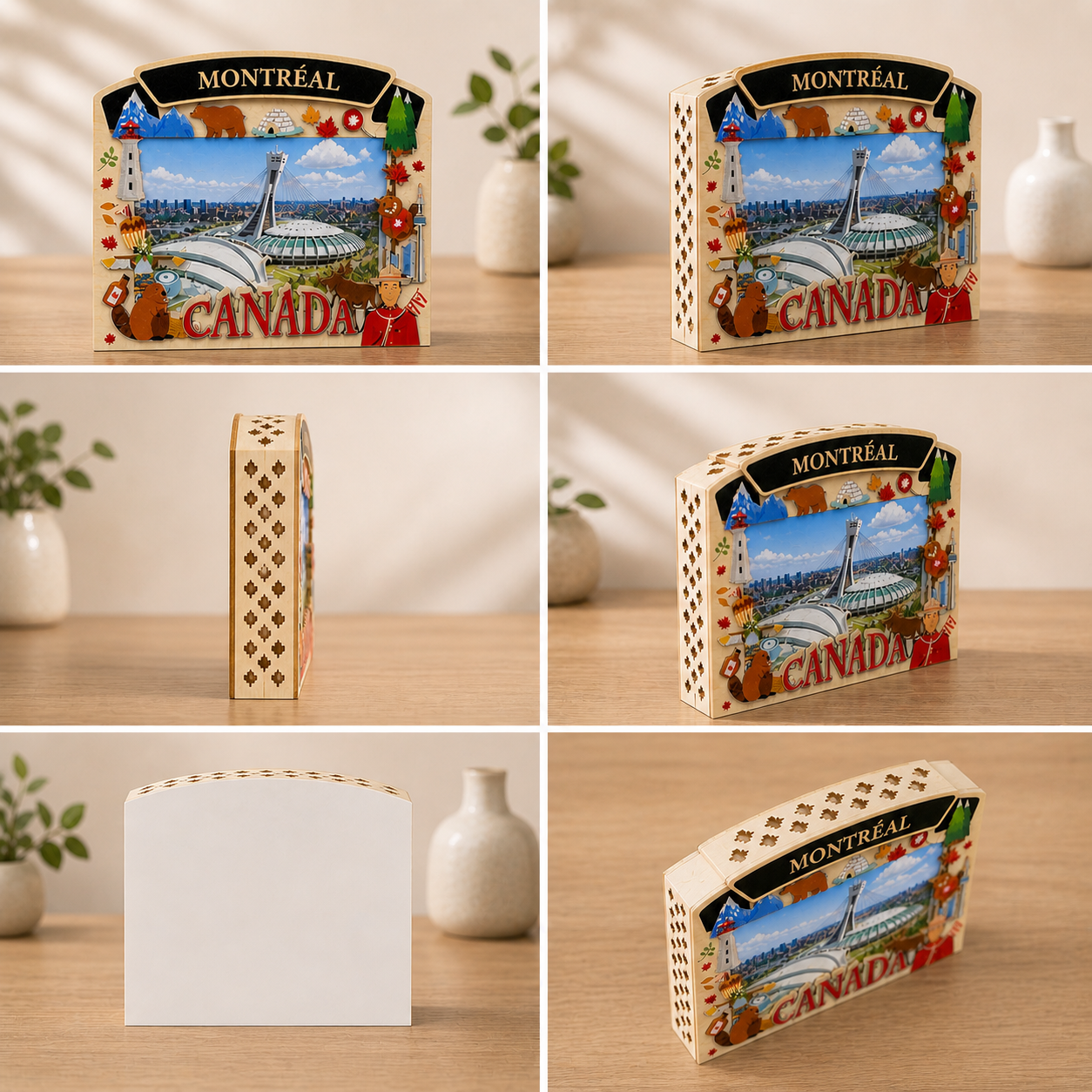Light up shadow box featuring Montreal Olympic Stadium design by New Klondike Arts and Media, illuminated display with detailed stadium artwork.