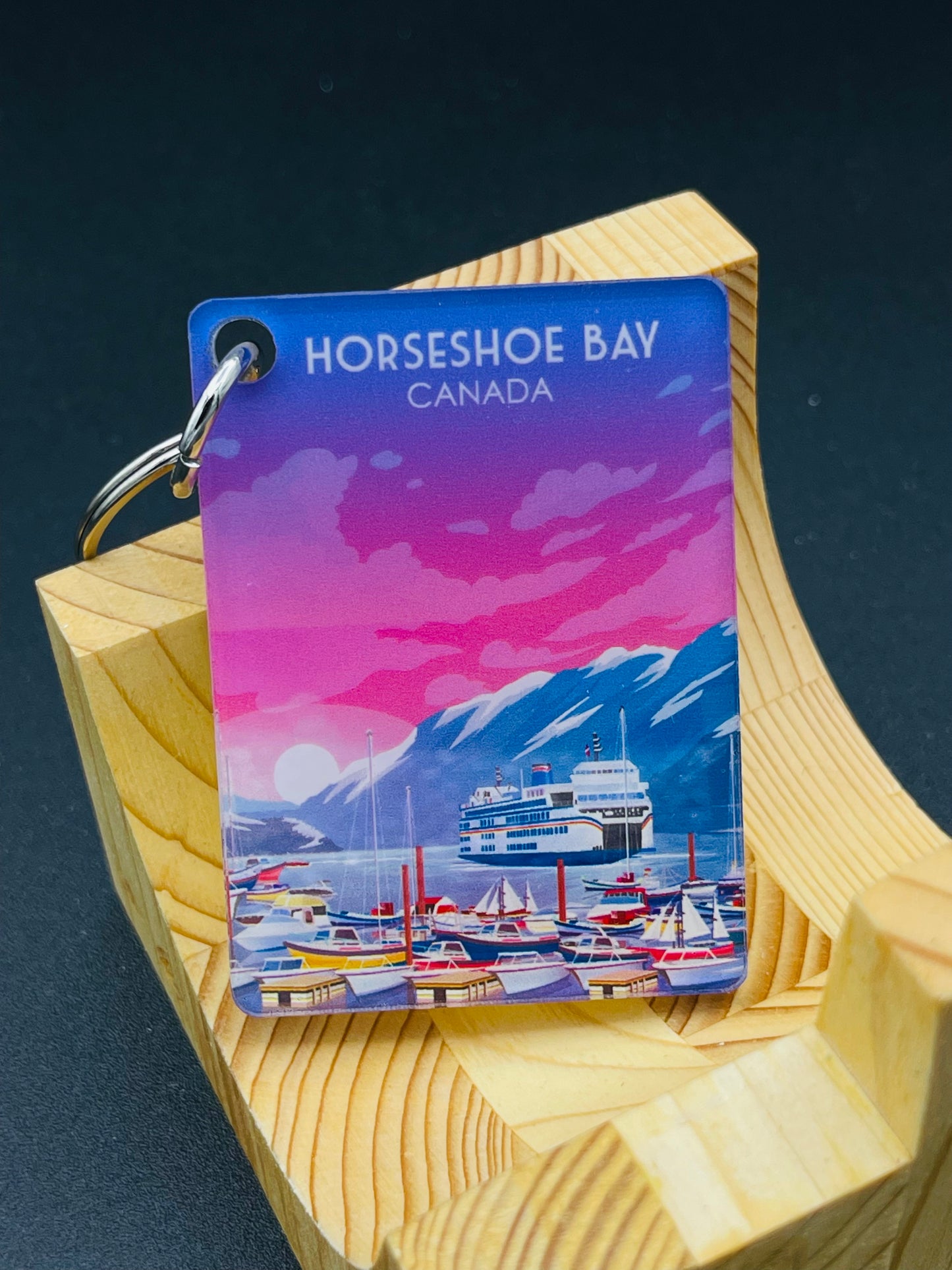 Horseshoe Bay Vancouver key chain by New Klondike Arts showing a detailed miniature of the scenic harbor.