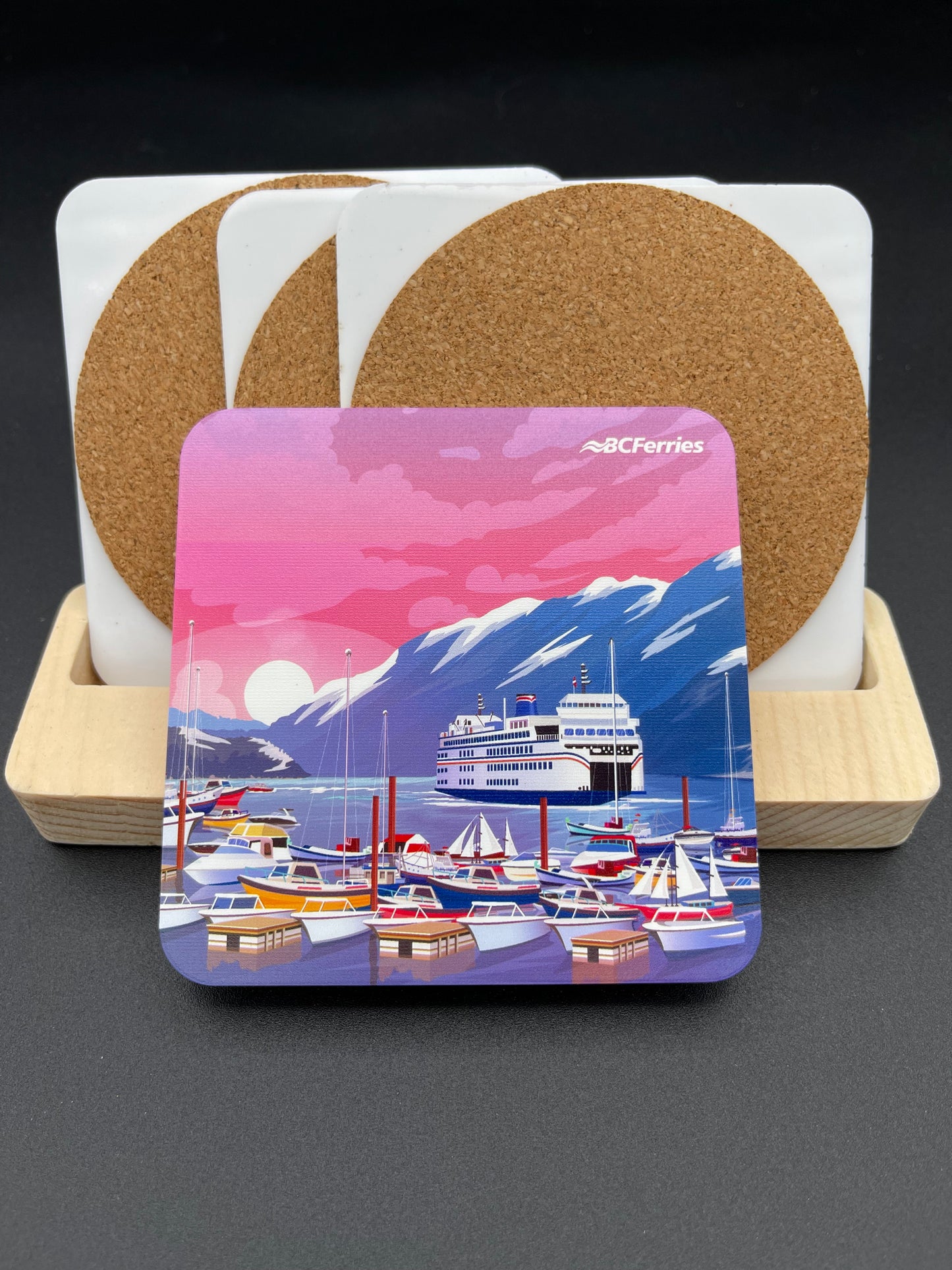 Art coaster featuring Horseshoe Bay in Vancouver, Canada, by New Klondike Arts and Media, showcasing scenic waterfront imagery.