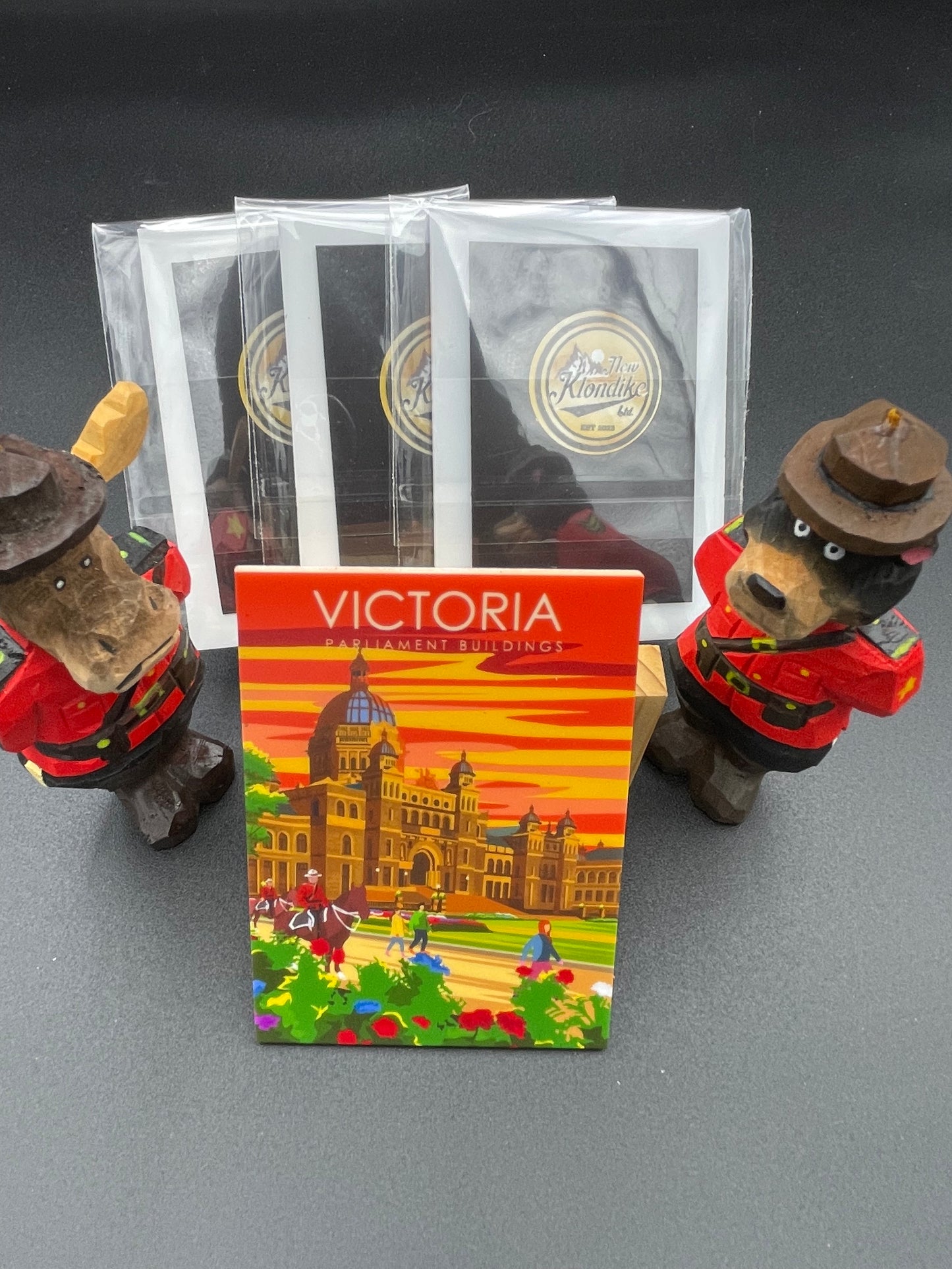 Victoria Parliament Buildings fridge magnet by New Klondike Arts and Media, featuring detailed images of iconic Canadian landmarks.