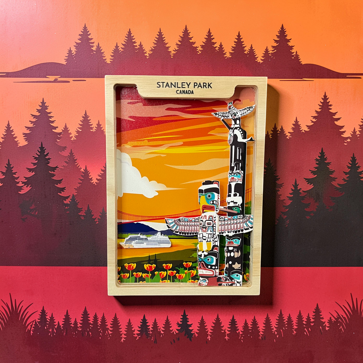 Handmade 5x7 shadow box featuring Stanley Park design by New Klondike Arts and Media, showcasing detailed craftsmanship.