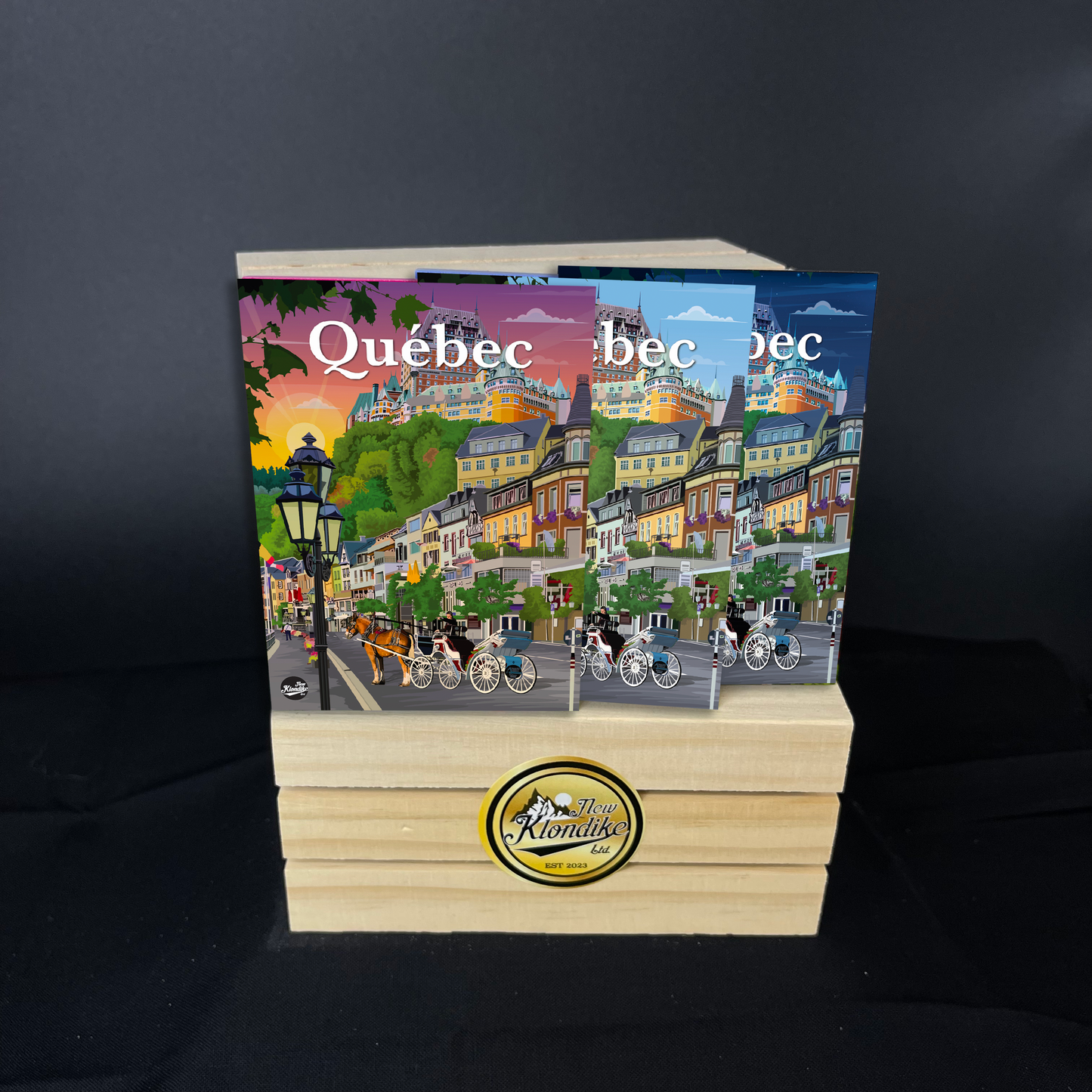 Large Old Quebec City fridge magnet by New Klondike Arts and Media showing a scenic view of historic Quebec architecture.