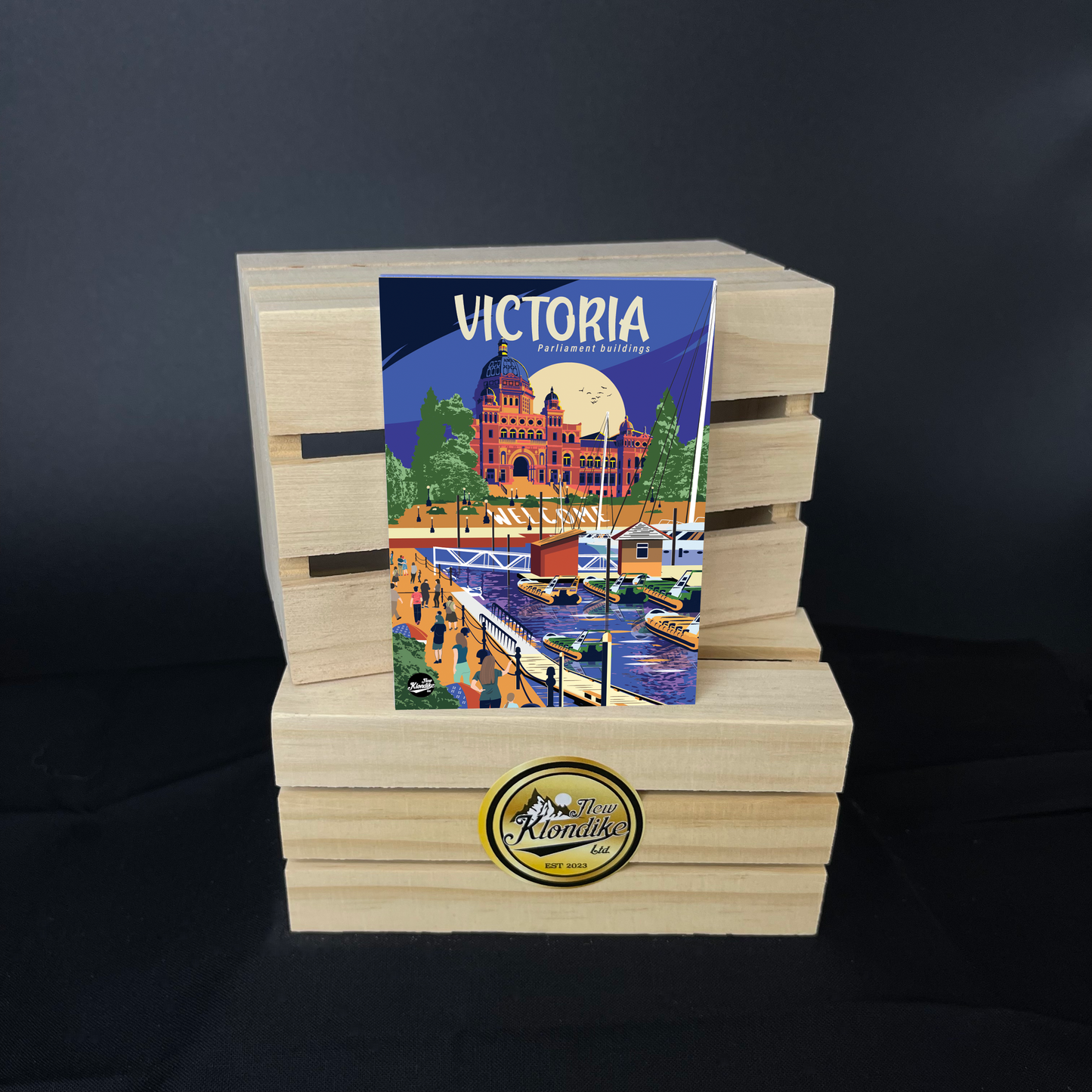 Victoria Harbour Vancouver Island fridge magnet by New Klondike Arts and Media showing scenic harbor view and colorful design.