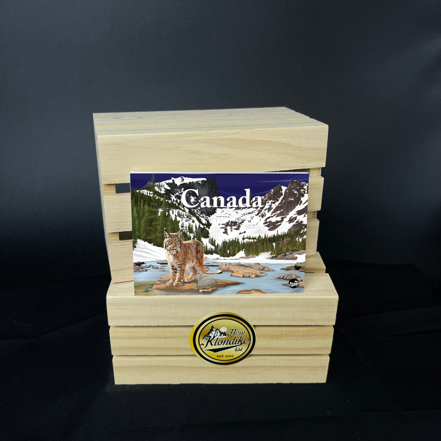 Large Lynx Canadian Rockies fridge magnet by New Klondike Arts and Media showing a scenic mountain landscape in vivid detail.