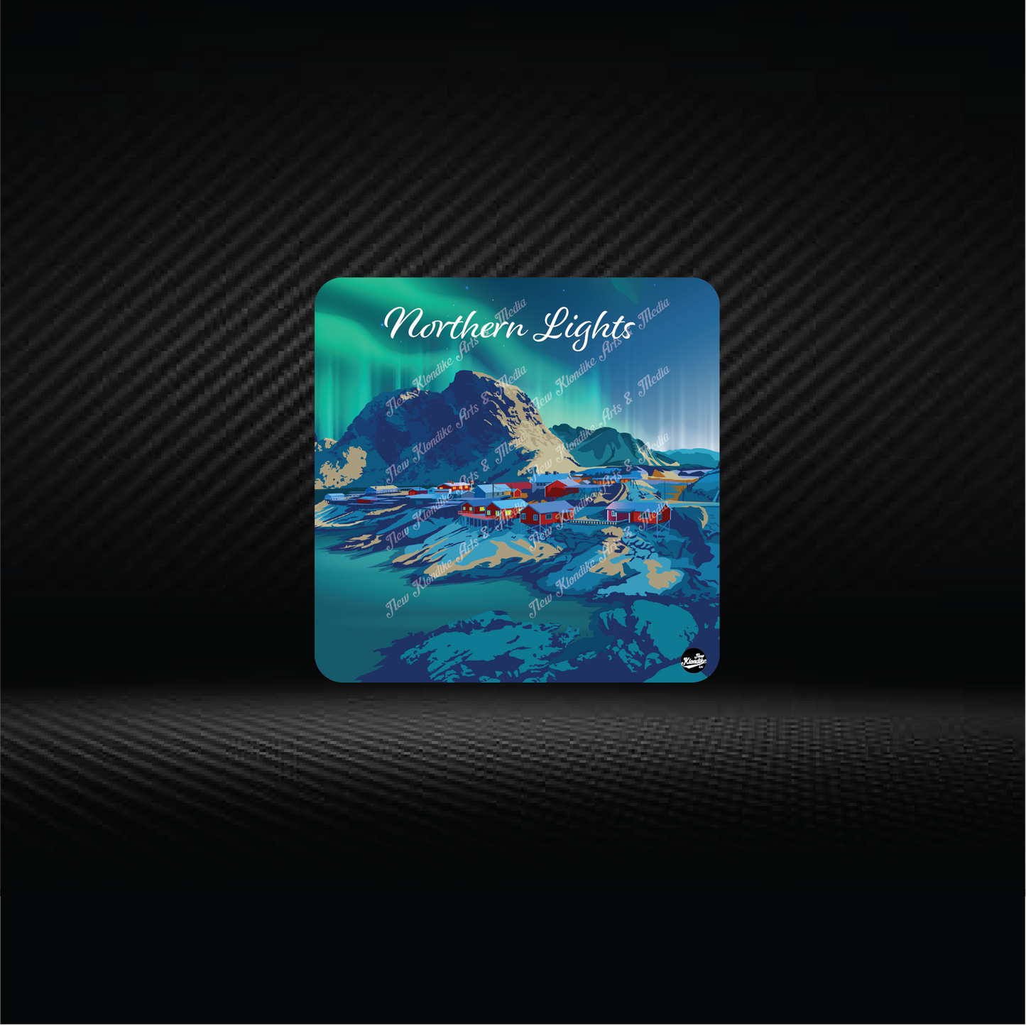 Art coaster featuring vibrant Northern Lights scene from Canada, created by New Klondike Arts and Media.