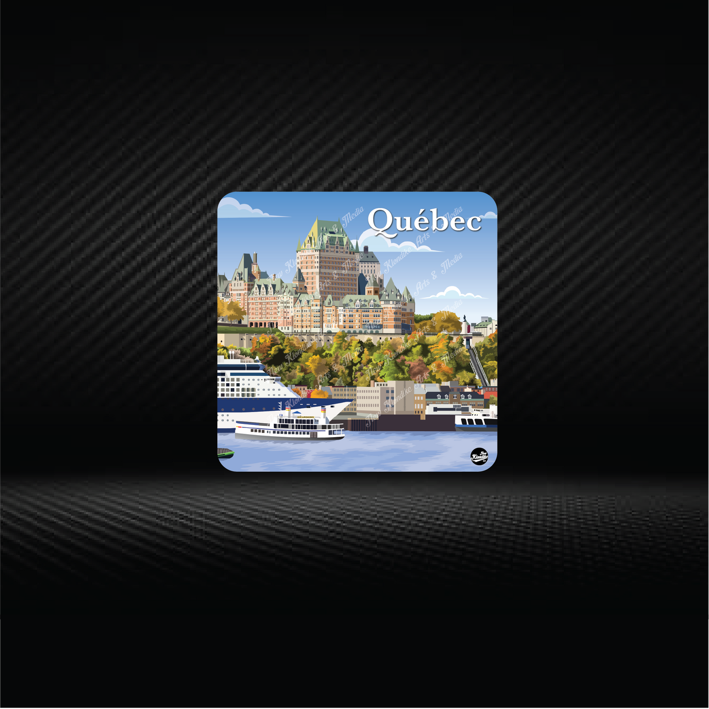 Art coaster featuring a scenic view of Old Quebec City, Canada, by New Klondike Arts and Media.