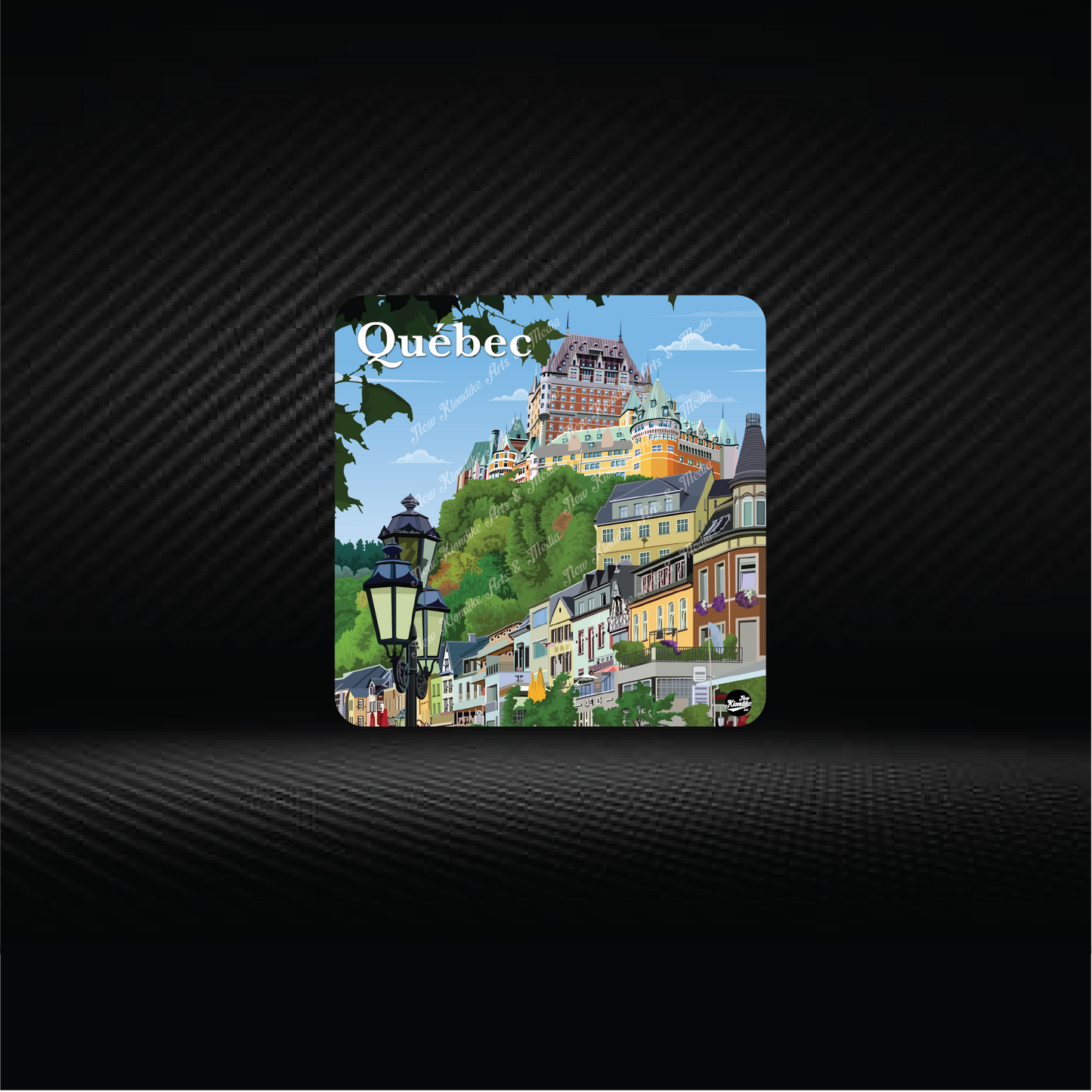 Art coaster featuring a scenic view of Old Quebec City, Canada, by New Klondike Arts and Media.