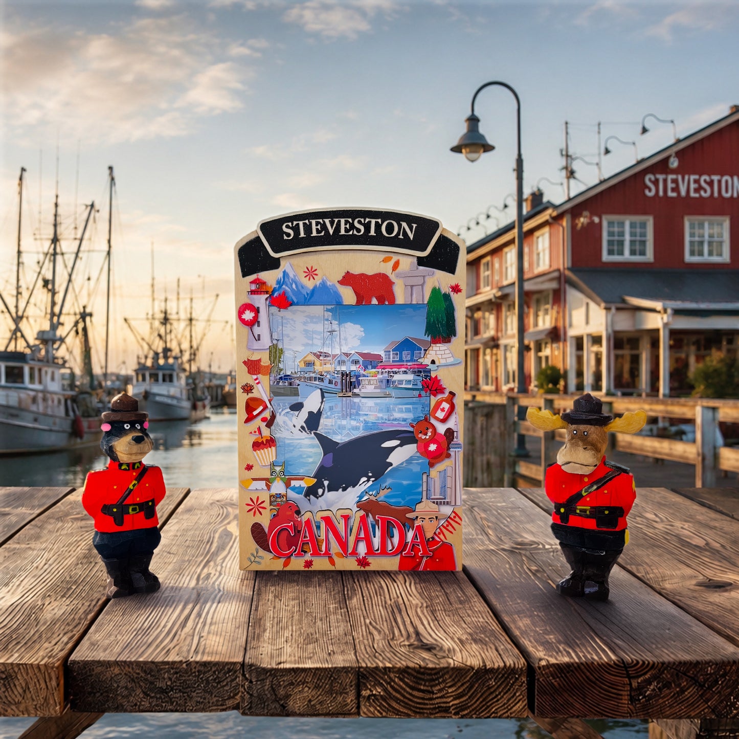Light Up Shadow Box featuring a Steveston orca design by New Klondike Arts and Media, showcasing a detailed, illuminated ocean scene.