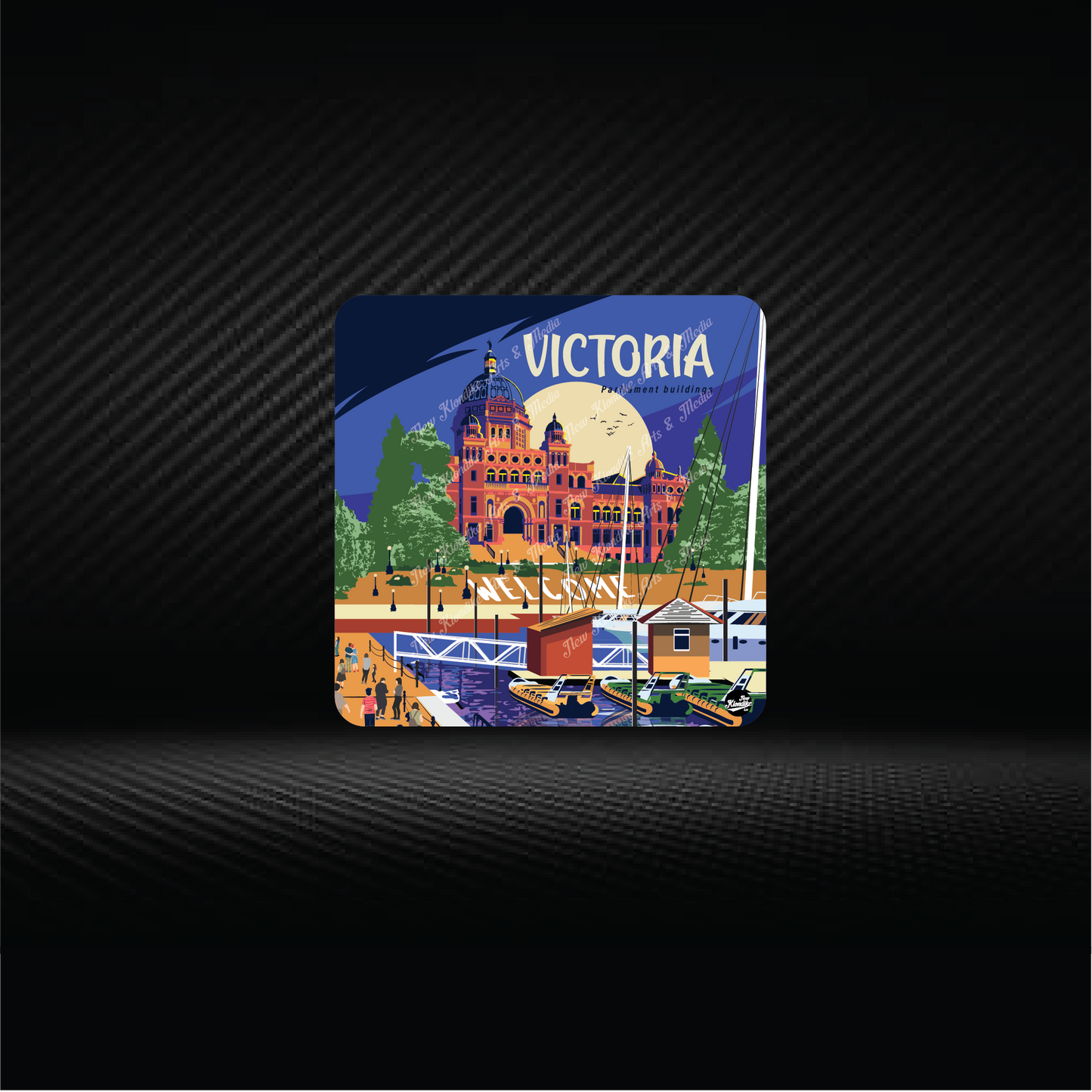 Art coaster featuring a scenic view of Victoria Harbour in BC, Canada, created by New Klondike Arts and Media.