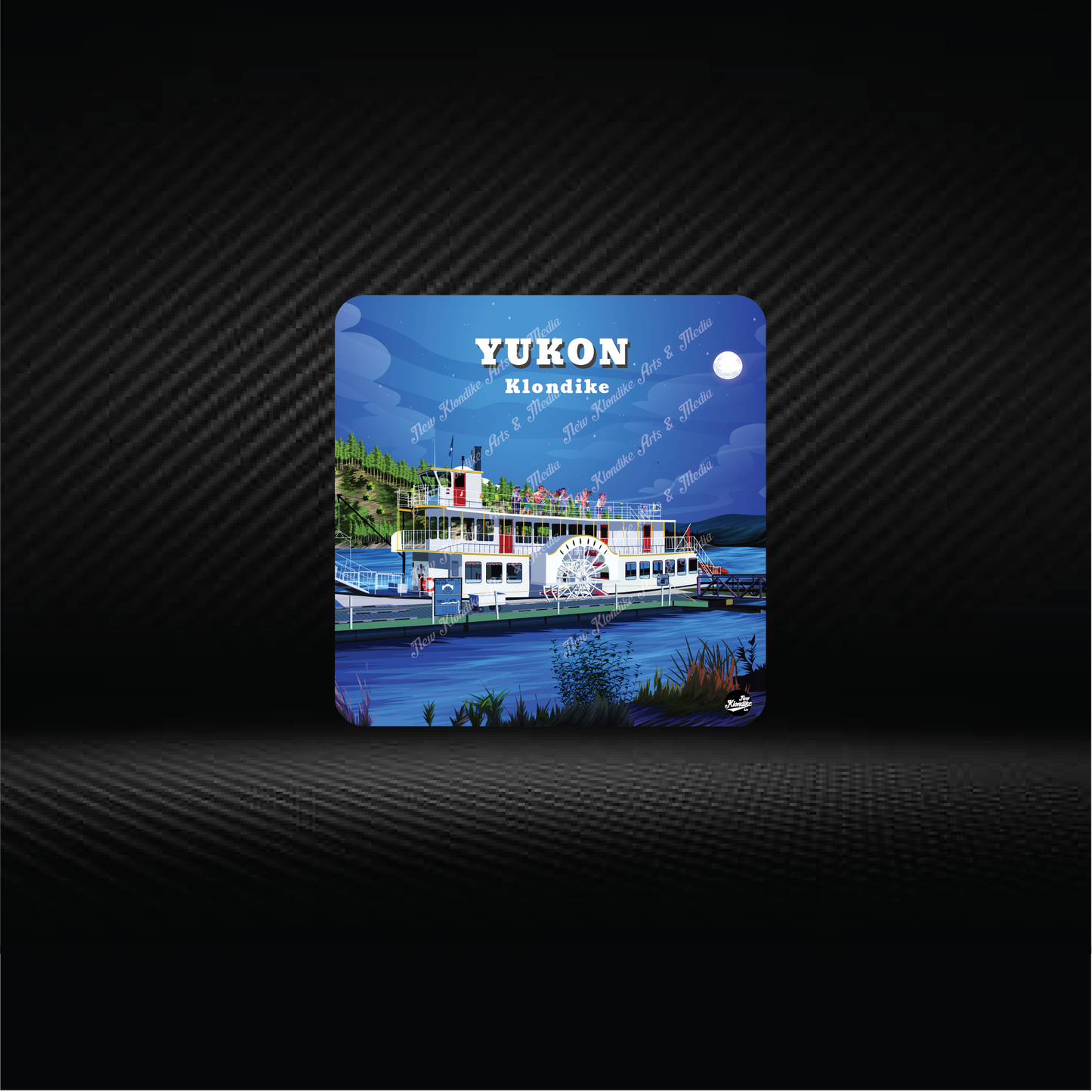 Art coaster featuring a Klondike-Yukon scene by New Klondike Arts and Media, showcasing a scenic Yukon landscape in vibrant colors.