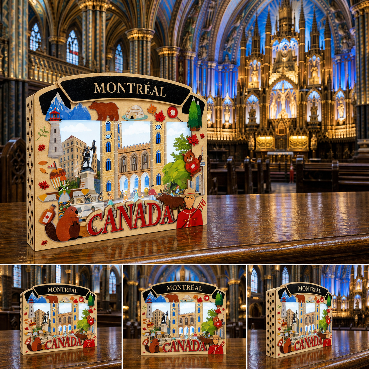 Light Up Shadow Box featuring Montreal's Notre-Dame Basilica with illuminated design by New Klondike Arts and Media.