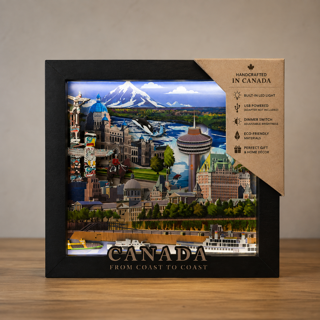 Canada From Coast to Coast™ LED Shadow Box by New Klondike Arts and Media, featuring a detailed illuminated map design.