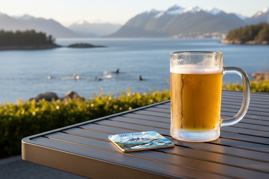 Art coaster featuring an orca design by New Klondike Arts and Media, showcasing a detailed orca illustration on a ceramic coaster.