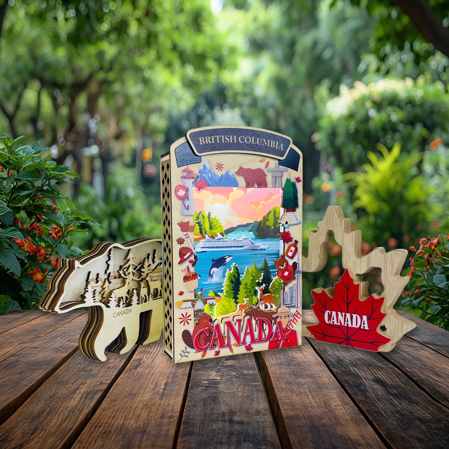 British Columbia light-up shadow box by New Klondike Arts and Media, featuring a scenic view of the province with illuminated details.