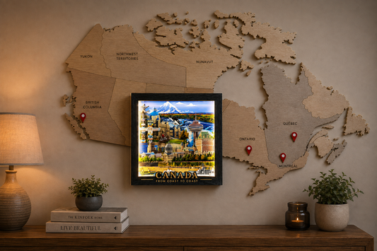 Canada From Coast to Coast™ LT Shadow Box by New Klondike Arts features a detailed illuminated map of Canada.