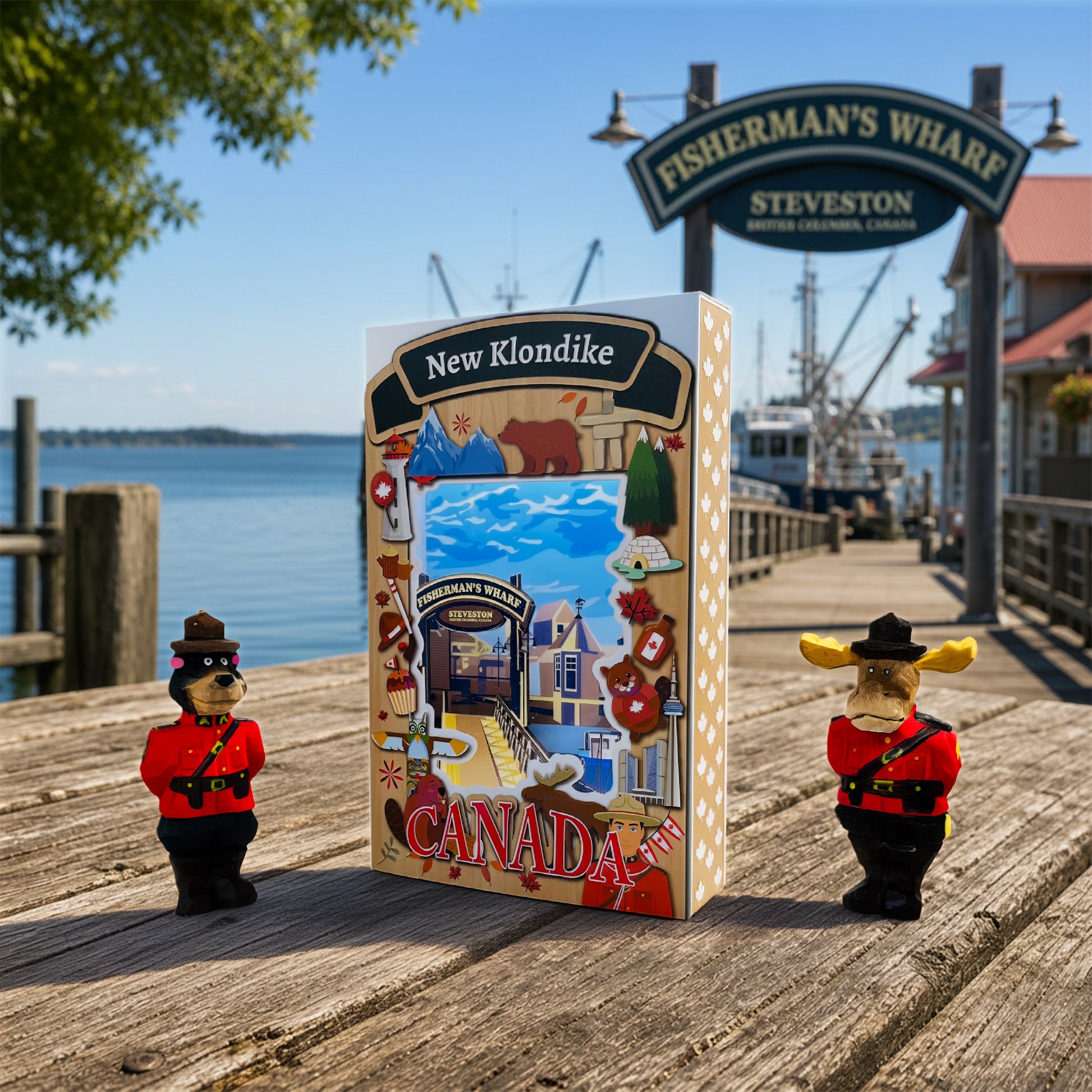 Light Up Shadow Box featuring a Fisherman's Wharf scene by New Klondike Arts and Media, with illuminated details and maritime imagery.