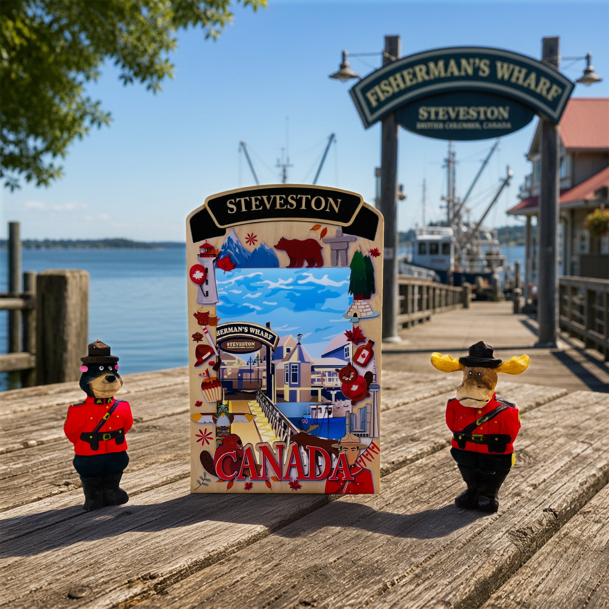 Light Up Shadow Box featuring Steveston Fisherman’s Wharf with nautical decor by New Klondike Arts and Media.