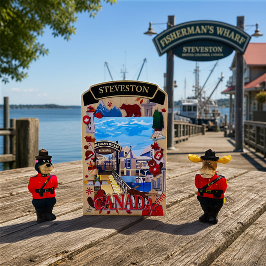 Light Up Shadow Box featuring Steveston Fisherman’s Wharf with nautical decor by New Klondike Arts and Media.