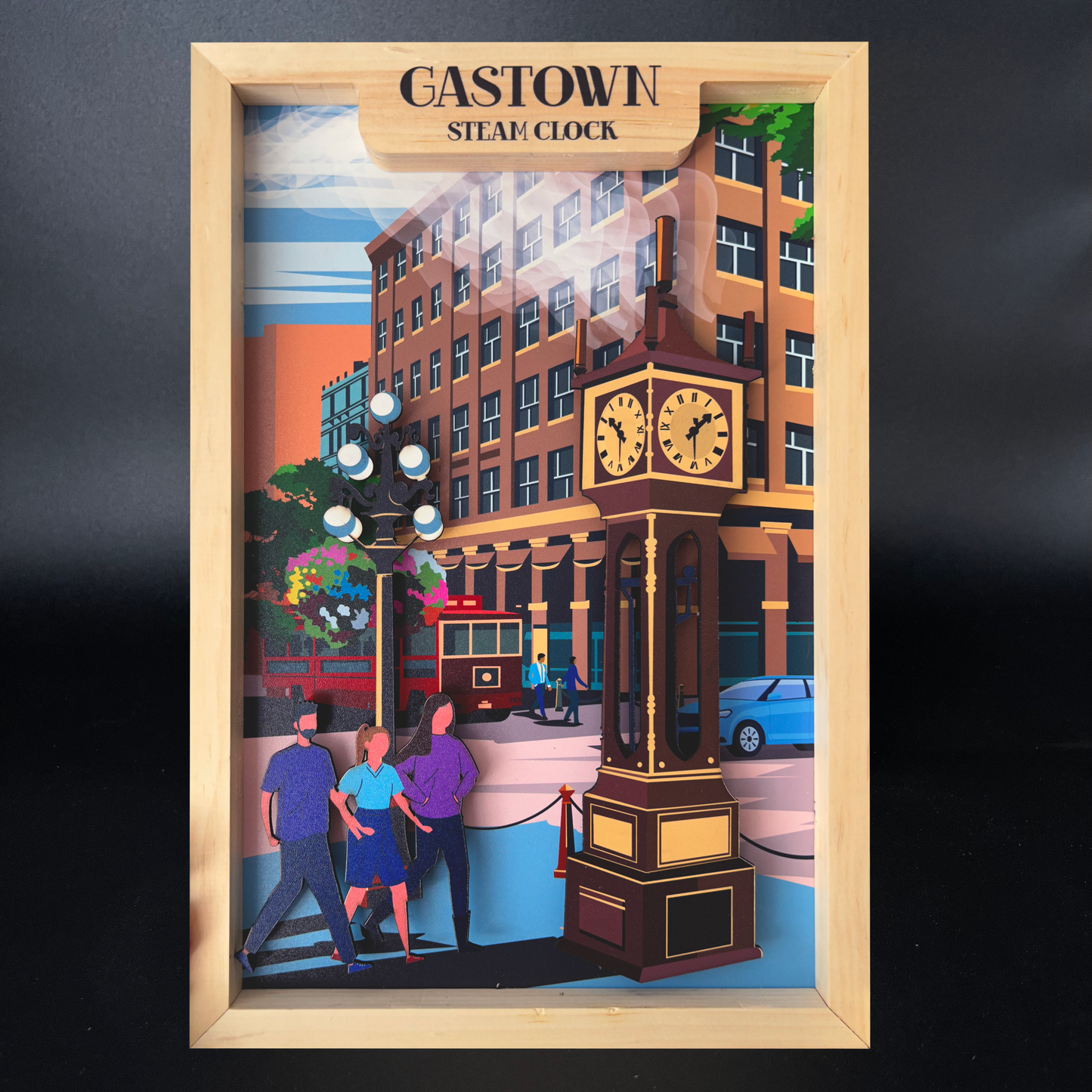 3D shade box - Gastown Steam Clock- 12"x18" Hand Made