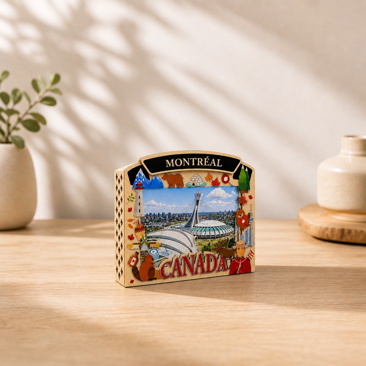 Light Up Shadow Box of Montreal Olympic Stadium by New Klondike Arts and Media, featuring illuminated cityscape design.