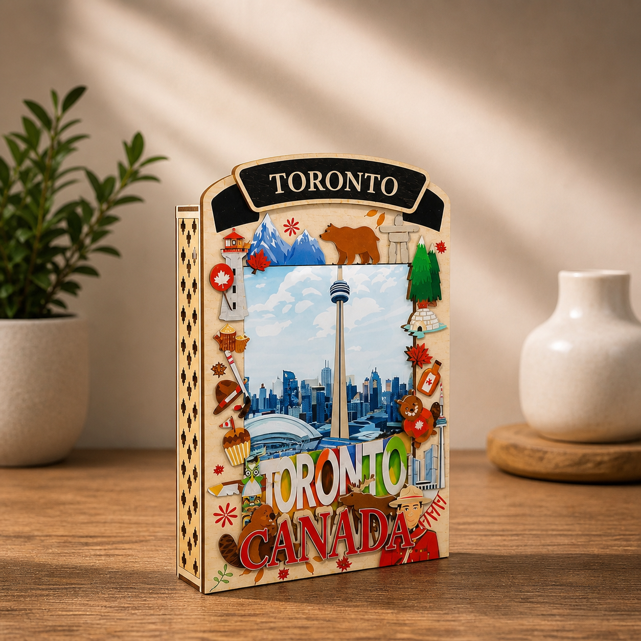 Illuminated shadow box featuring Toronto CN Tower by New Klondike Arts and Media, with a detailed cityscape design.