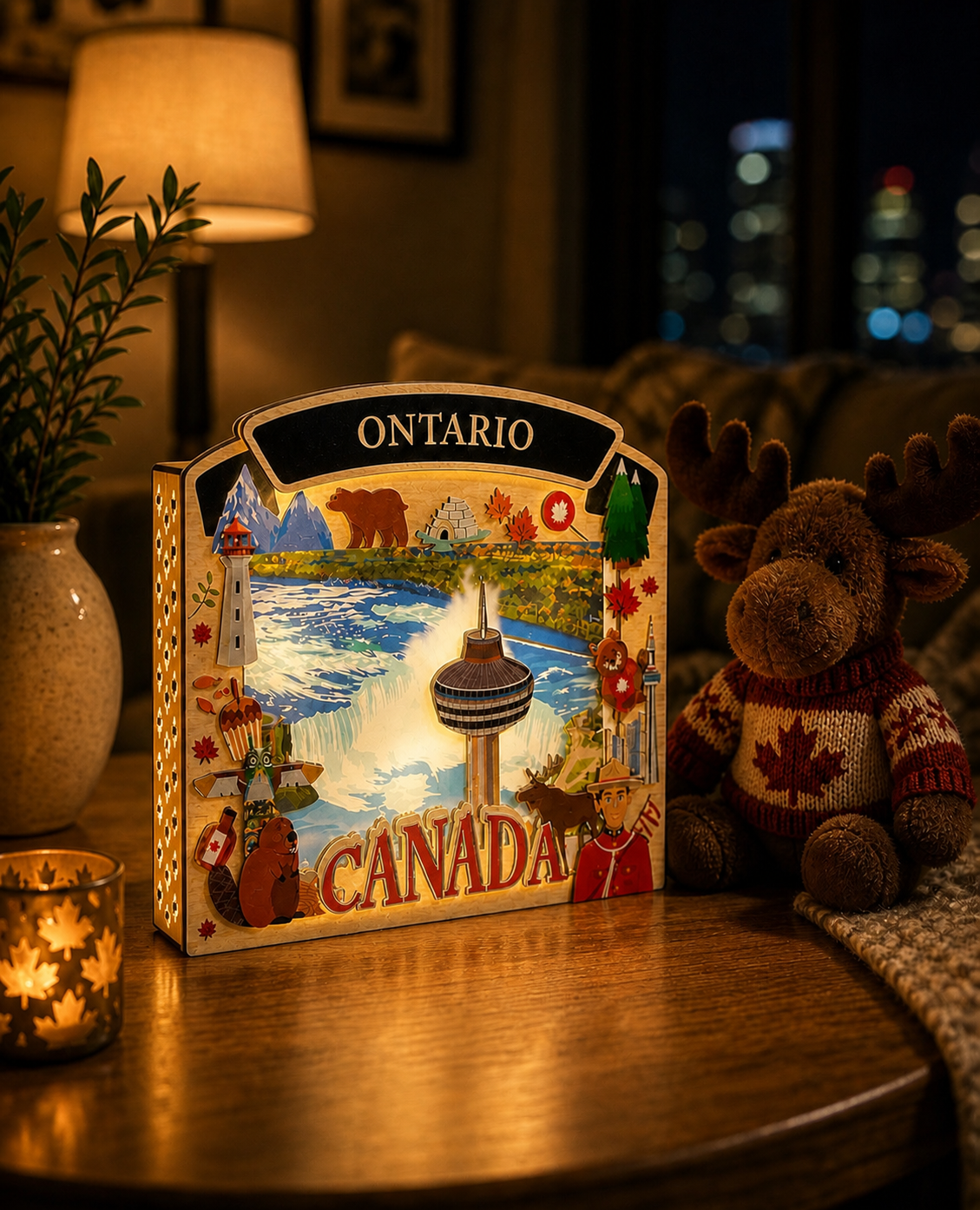 Light Up Shadow Box featuring Niagara Falls scene by New Klondike Arts and Media, illuminated display with vibrant colors.