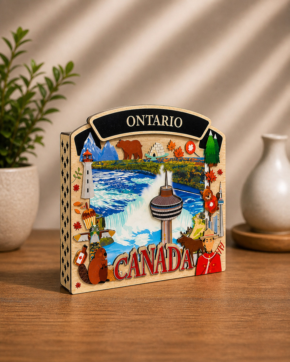 Light up shadow box featuring Ontario Niagara Falls scene by New Klondike Arts and Media, illuminated display with vibrant details.