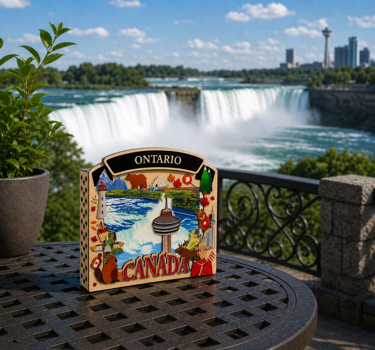 Light up shadow box featuring Ontario Niagara Falls scene by New Klondike Arts and Media, illuminated display with vibrant details.