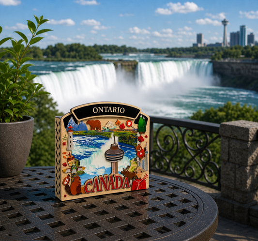 Light up shadow box featuring Ontario Niagara Falls scene by New Klondike Arts and Media, illuminated display with vibrant details.