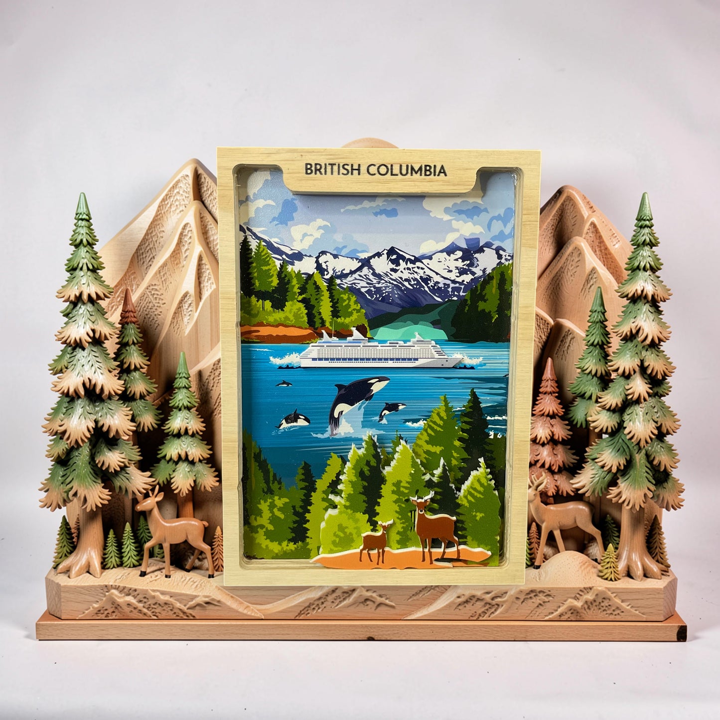 Handmade 5x7 shadow box by New Klondike Arts and Media, featuring a Canadian BC-themed design with framed artwork.