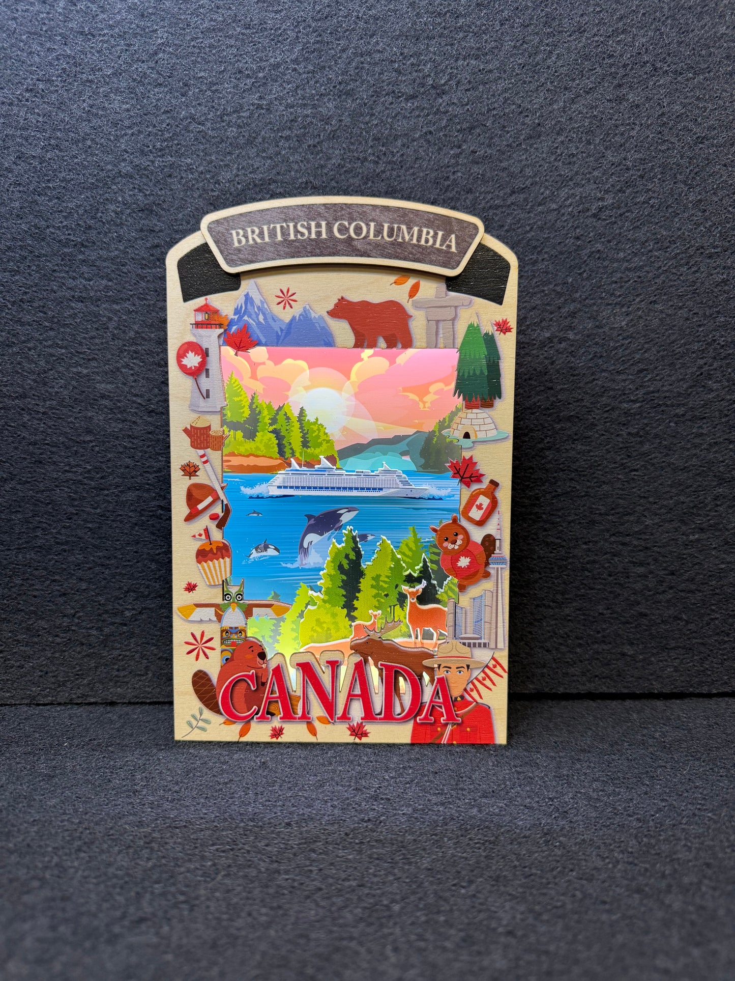 Light Up Shadow Box featuring British Columbia landscape by New Klondike Arts and Media, illuminated with vibrant colors and detailed scenery.