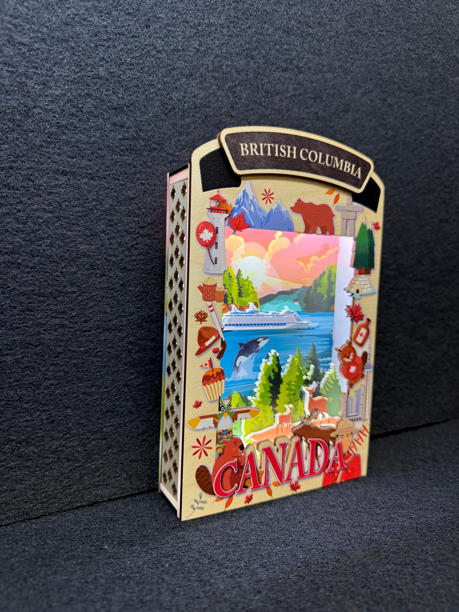 Light Up Shadow Box featuring British Columbia landscape by New Klondike Arts and Media, illuminated display with scenic design