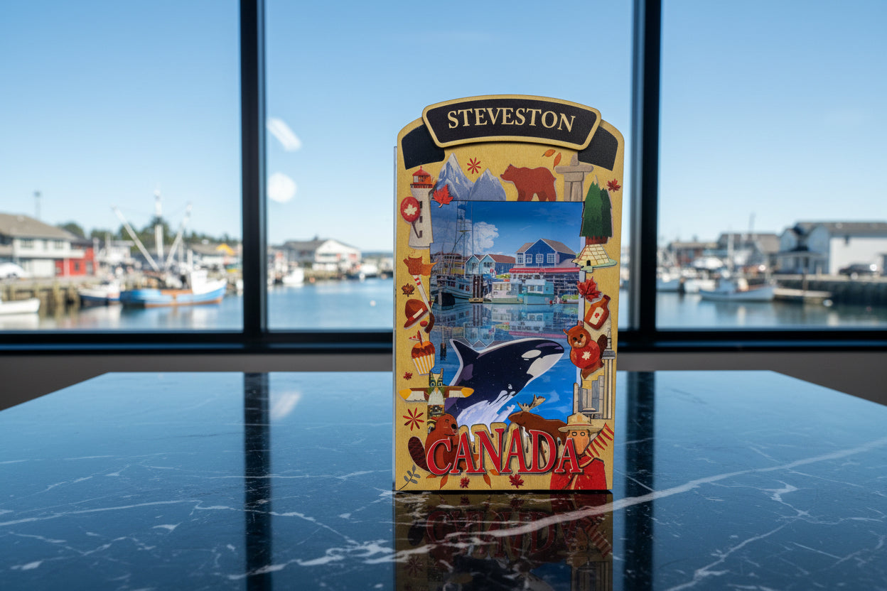 Light Up Shadow Box featuring Steveston Orca by New Klondike Arts and Media, showcasing a illuminated ocean scene with orca design.