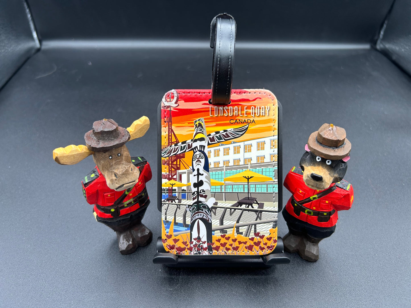 Trip Art Luggage Tag-Lonsdale Quay and Totem-Vancouver, Canada