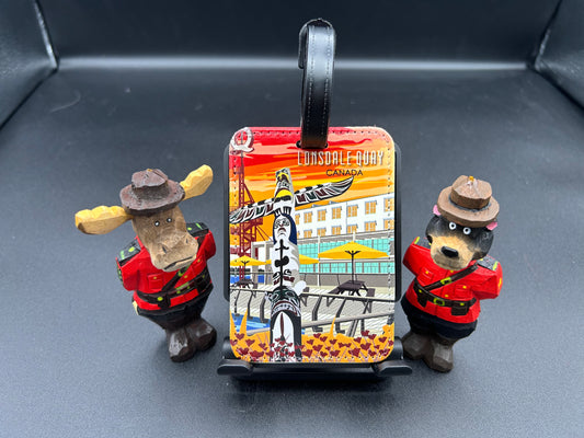 Trip Art Luggage Tag-Lonsdale Quay and Totem-Vancouver, Canada