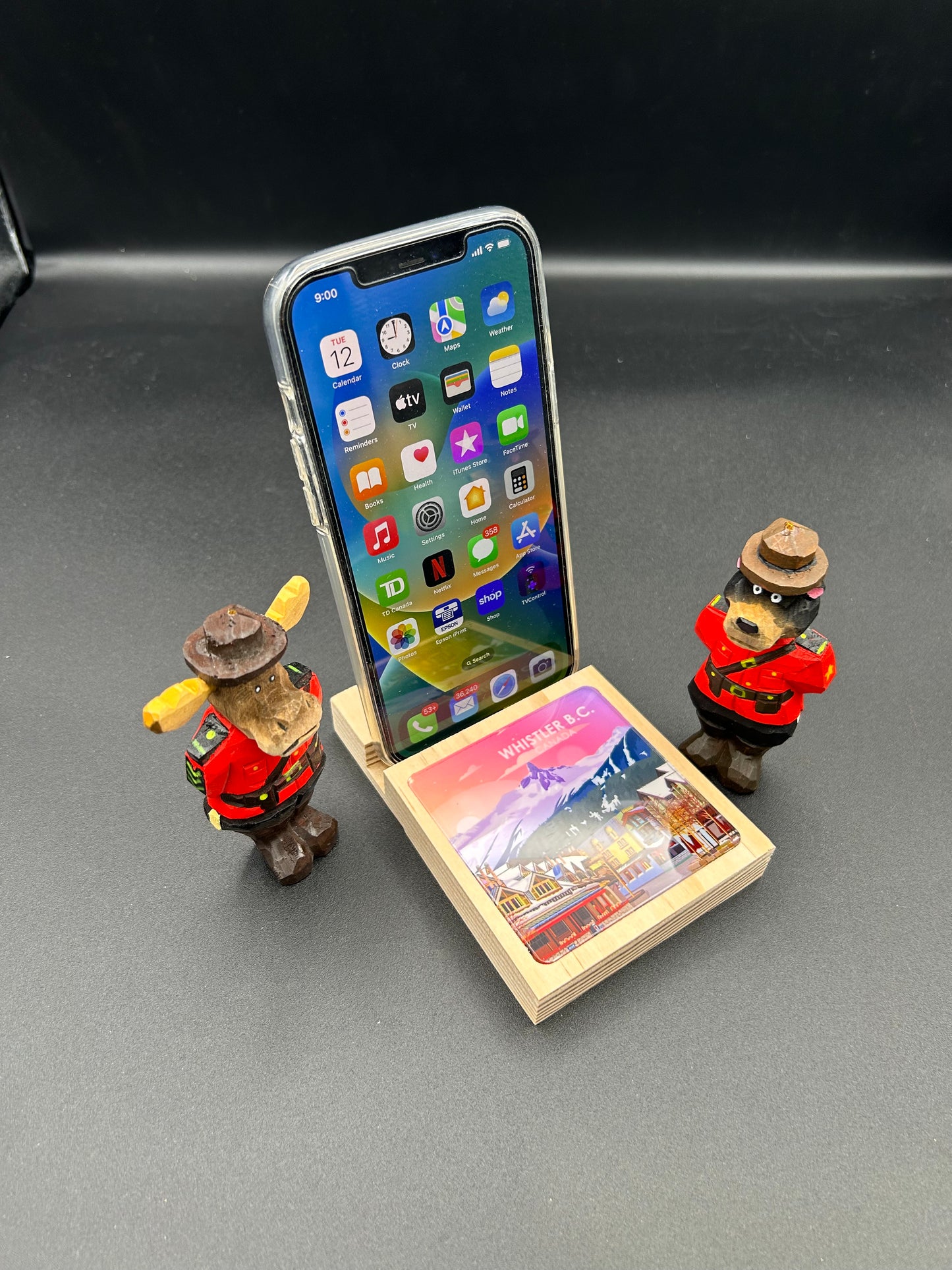 Wood Cell Phone Stand-Whistler Sunrise