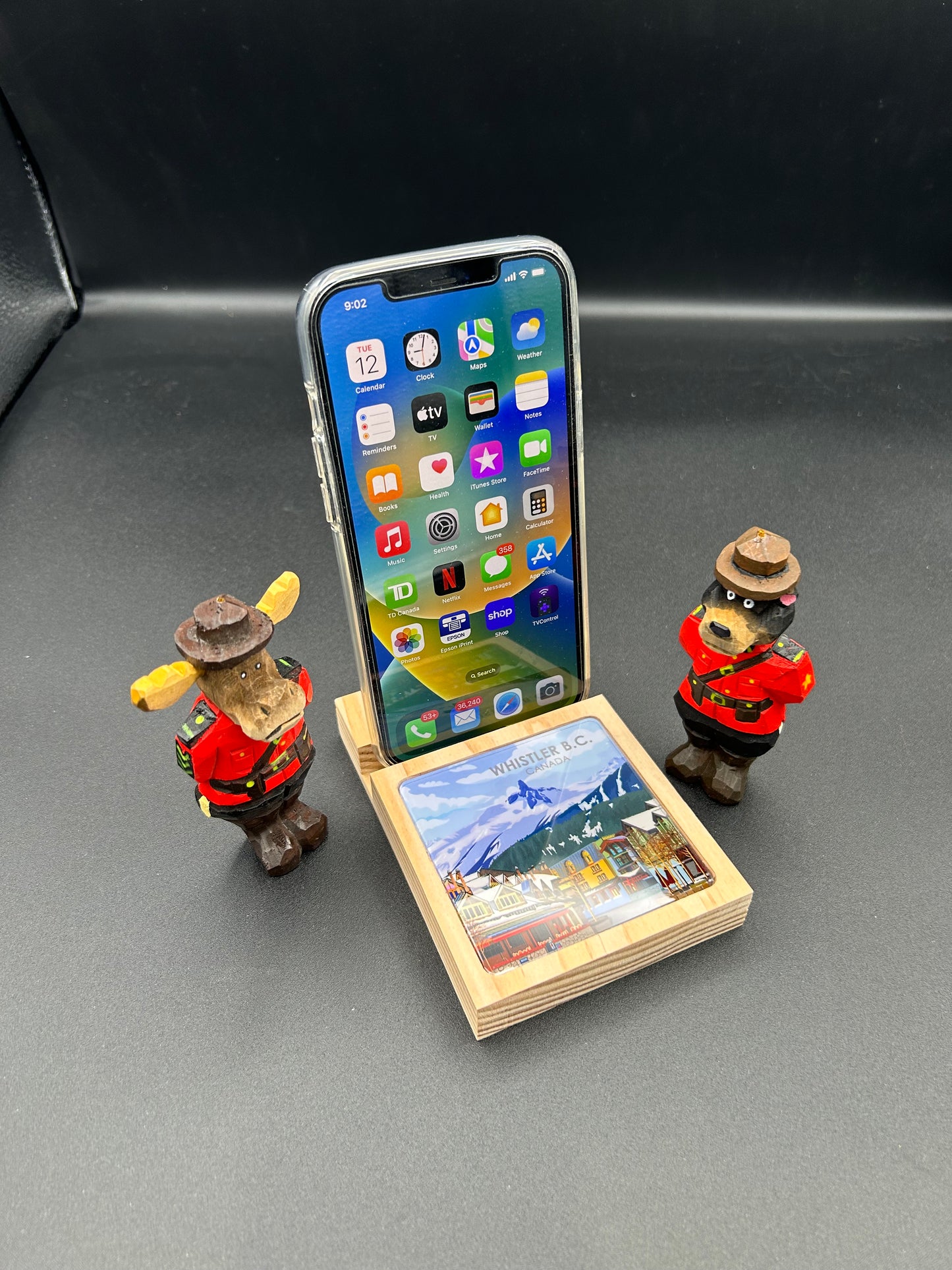 Wood Cell Phone Stand-Whistler Village(Daytime)