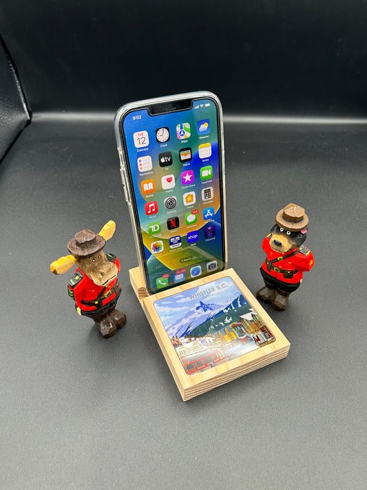 Wood Cell Phone Stand-Whistler Village(Daytime)