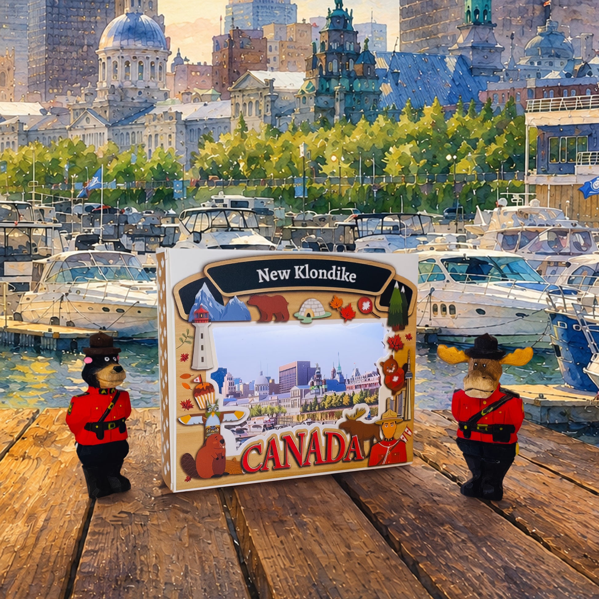 Light Up Shadow Box featuring the Old Port of Montreal by New Klondike Arts and Media, showcasing illuminated urban waterfront scene.