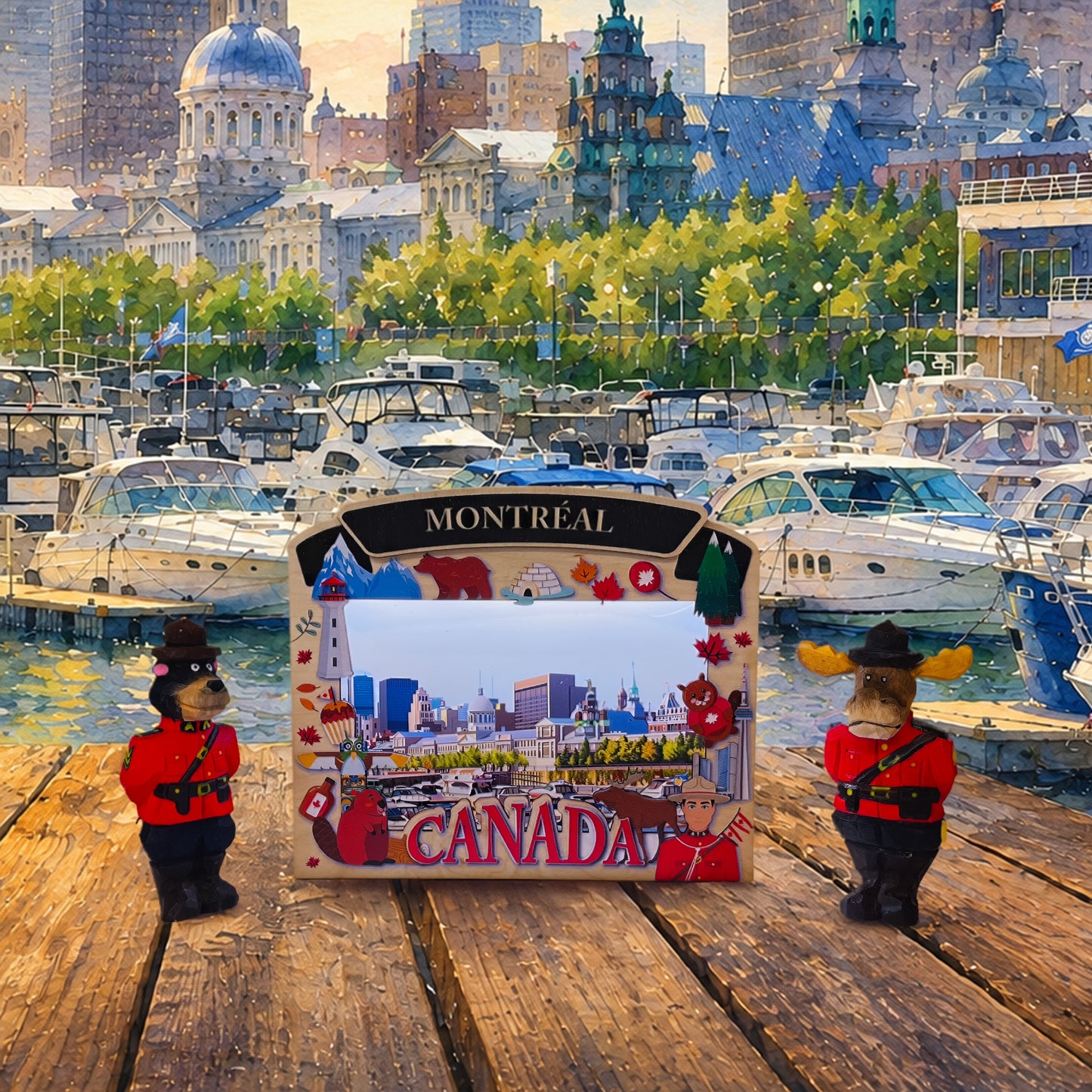 Light Up Shadow Box featuring the Old Port of Montreal by New Klondike Arts and Media, showcasing a detailed cityscape scene.