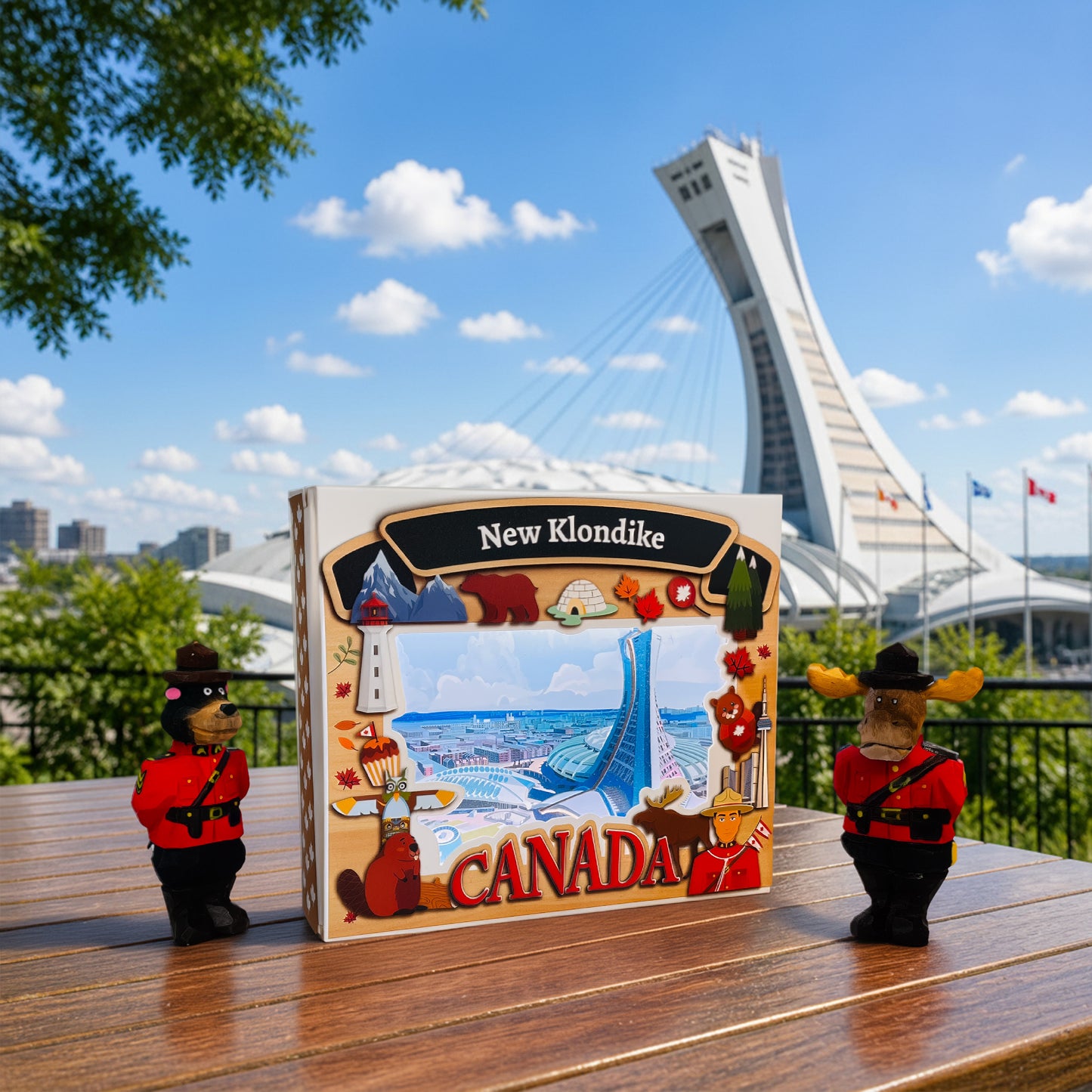 Light Up Shadow Box featuring Montreal Olympic Stadium by New Klondike Arts and Media, illuminated with detailed architectural design.