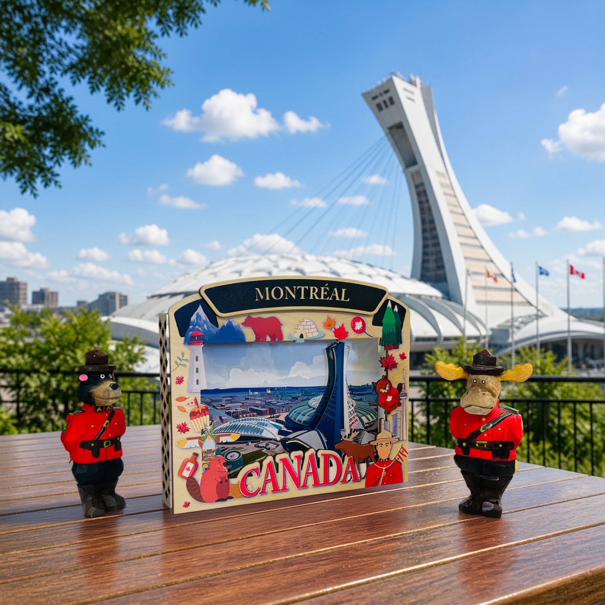 Light Up Shadow Box featuring Montreal Olympic Stadium by New Klondike Arts and Media, showcasing a detailed illuminated cityscape scene.