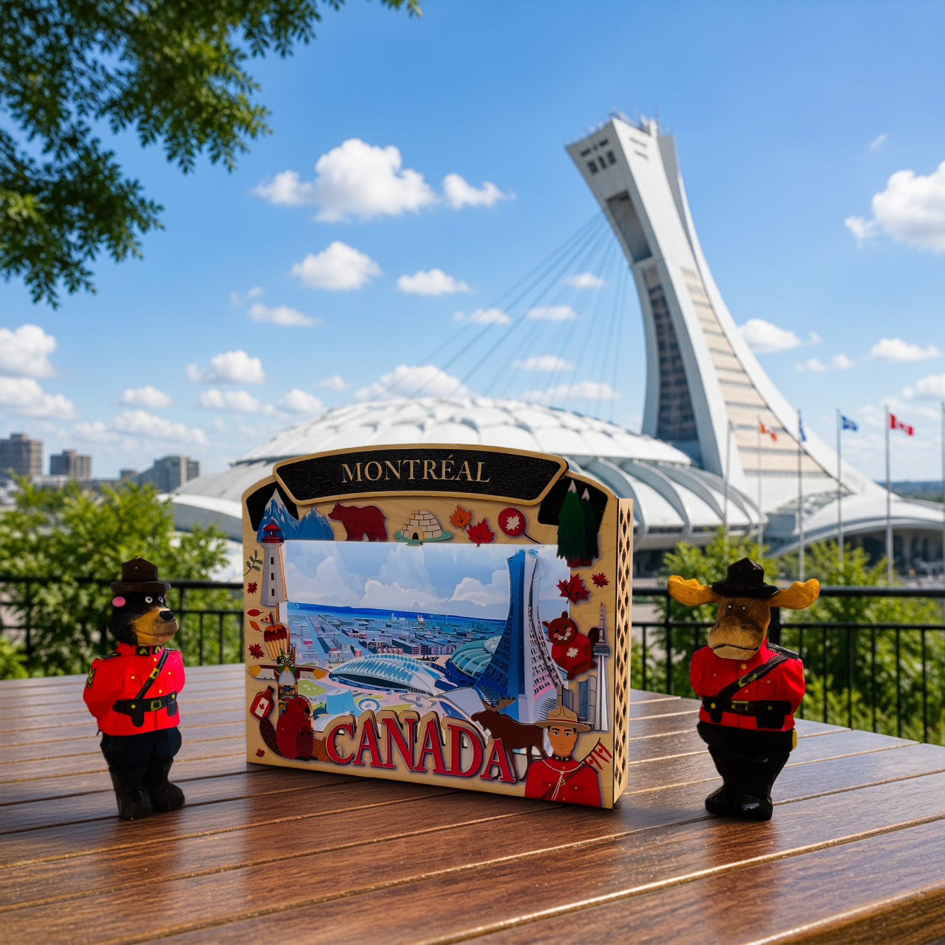 Light Up Shadow Box featuring Montreal Olympic Stadium by New Klondike Arts and Media, illuminated display with detailed stadium design.
