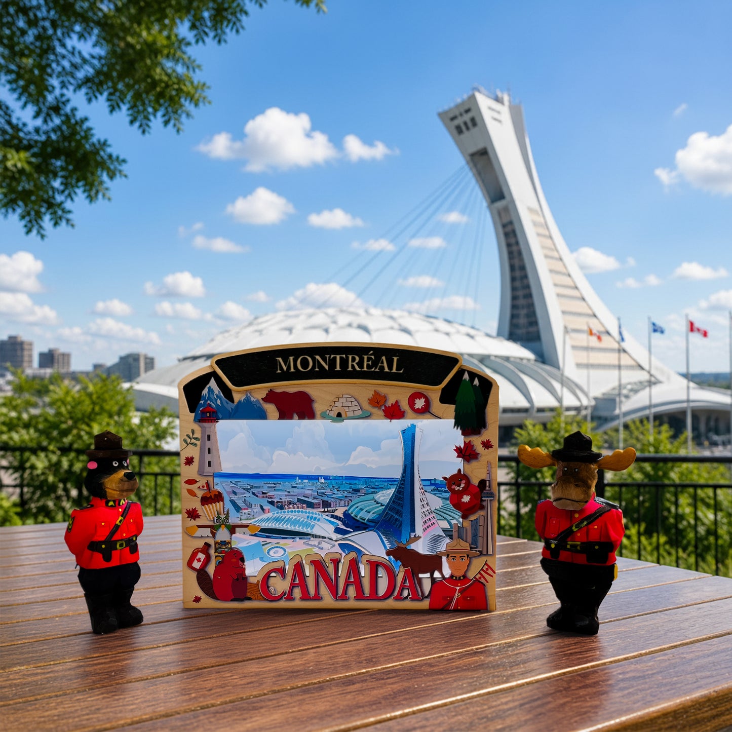 Light Up Shadow Box featuring Montreal Olympic Stadium by New Klondike Arts and Media, illuminated display with detailed stadium design.