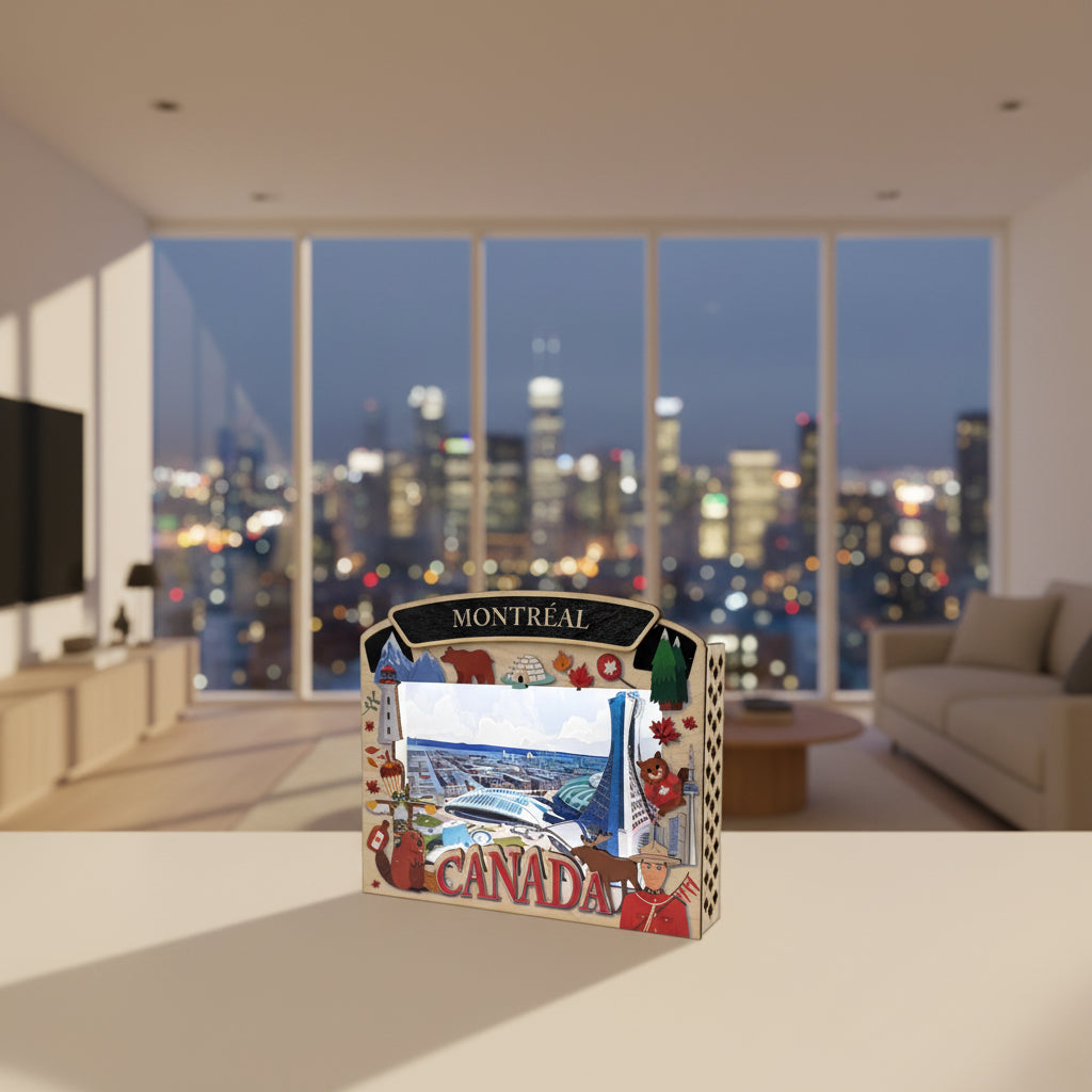 Light Up Shadow Box featuring Montreal Olympic Stadium by New Klondike Arts and Media, illuminated display with detailed stadium design