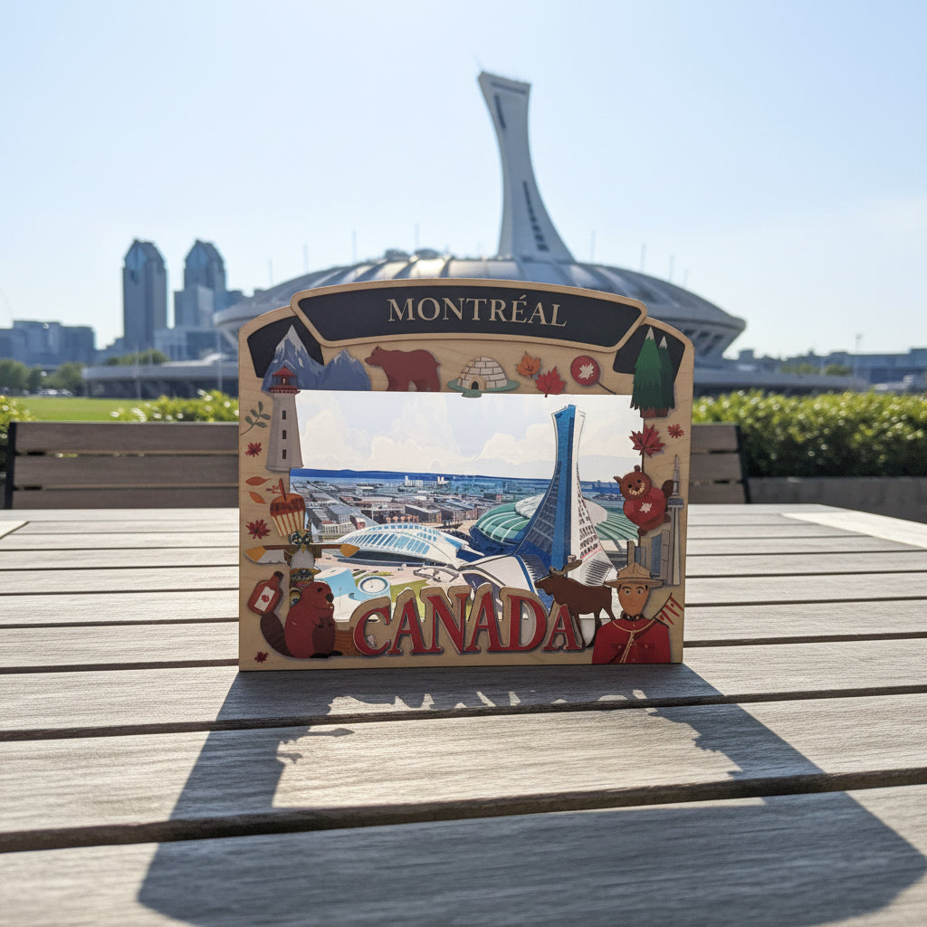 Light Up Shadow Box featuring Montreal Olympic Stadium by New Klondike Arts and Media, showcasing a detailed illuminated cityscape.