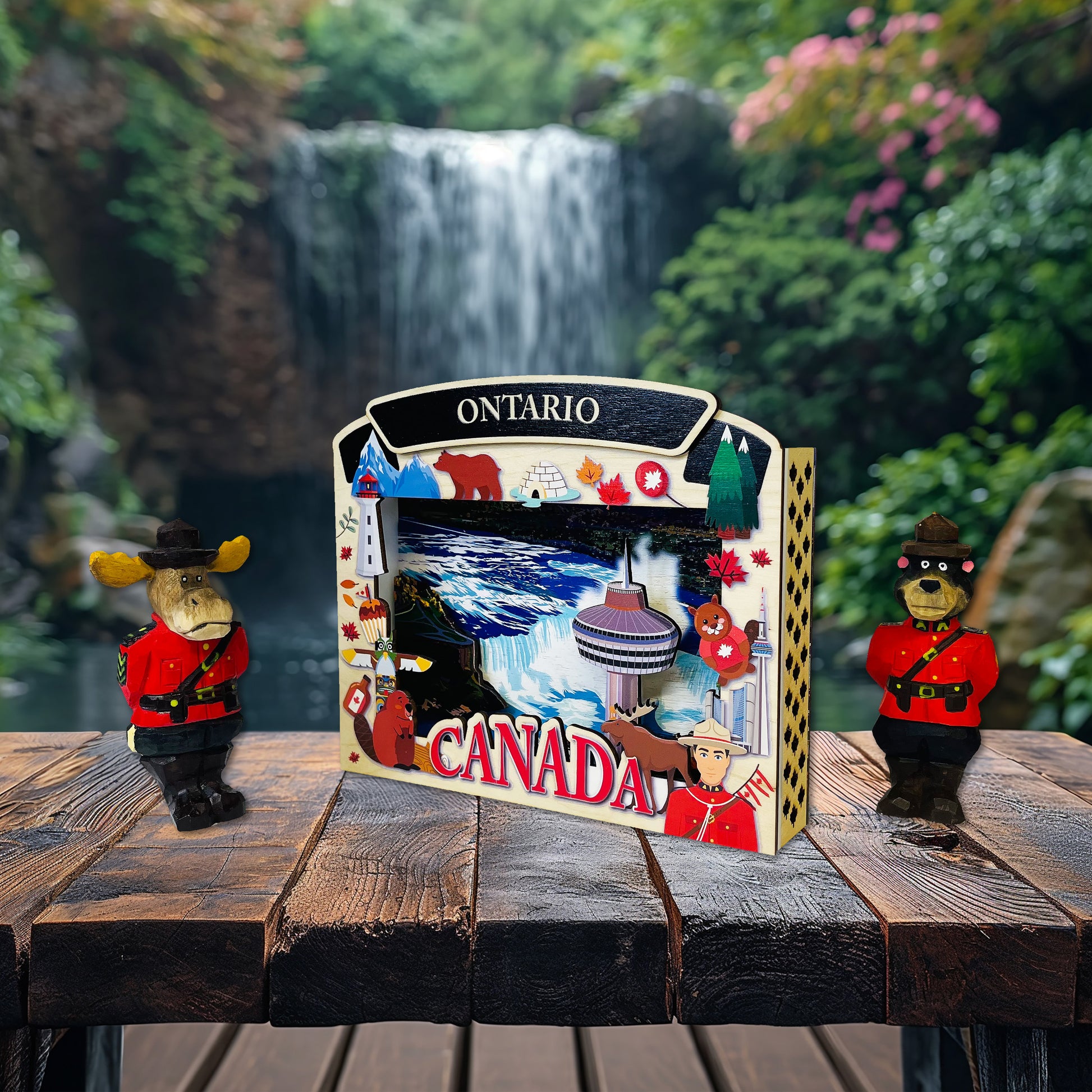 Light Up Shadow Box by New Klondike Arts featuring Niagara Falls scene for Ontario, illuminated display with vibrant details.