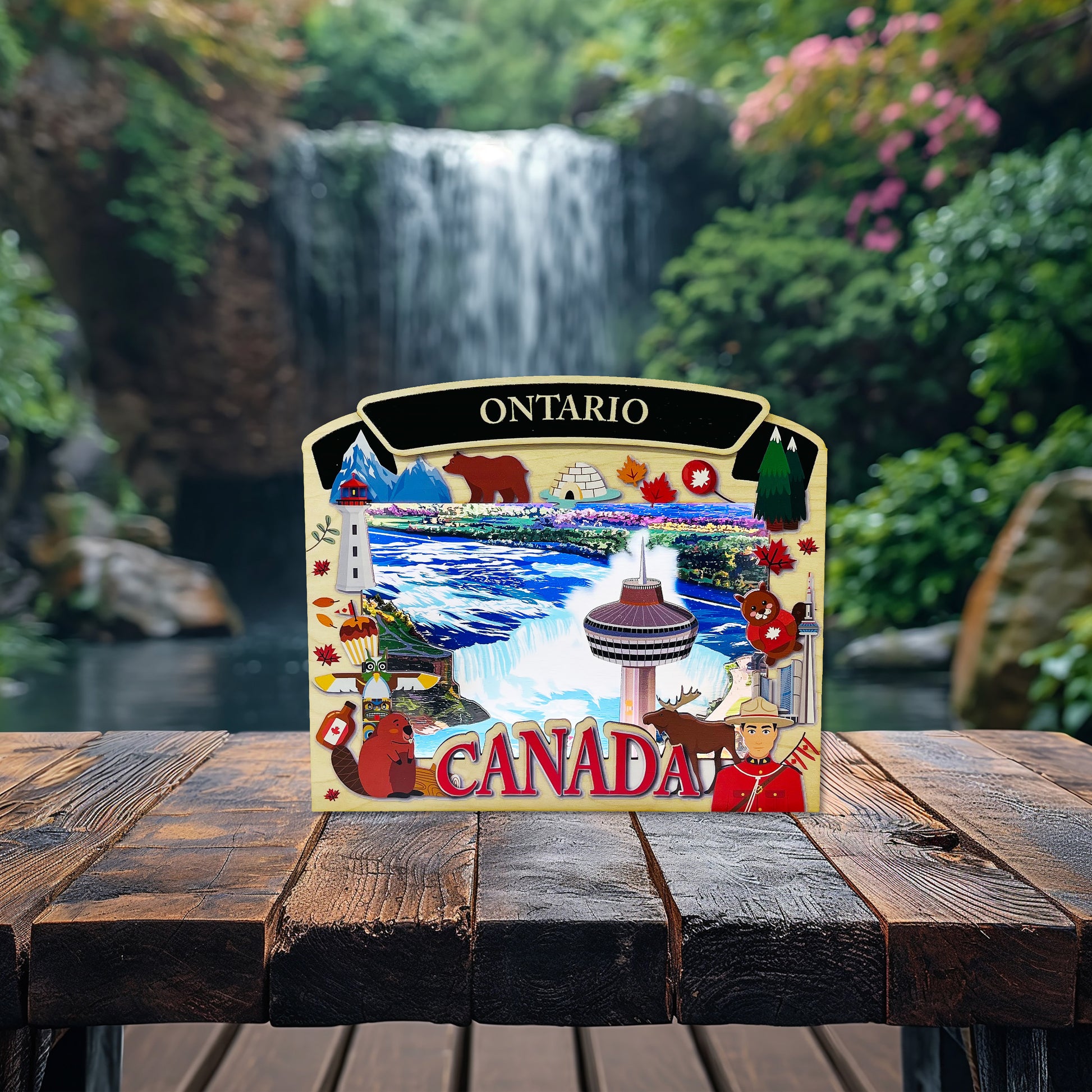 Light Up Shadow Box by New Klondike Arts featuring Niagara Falls scene in Ontario, illuminated shadow box display.
